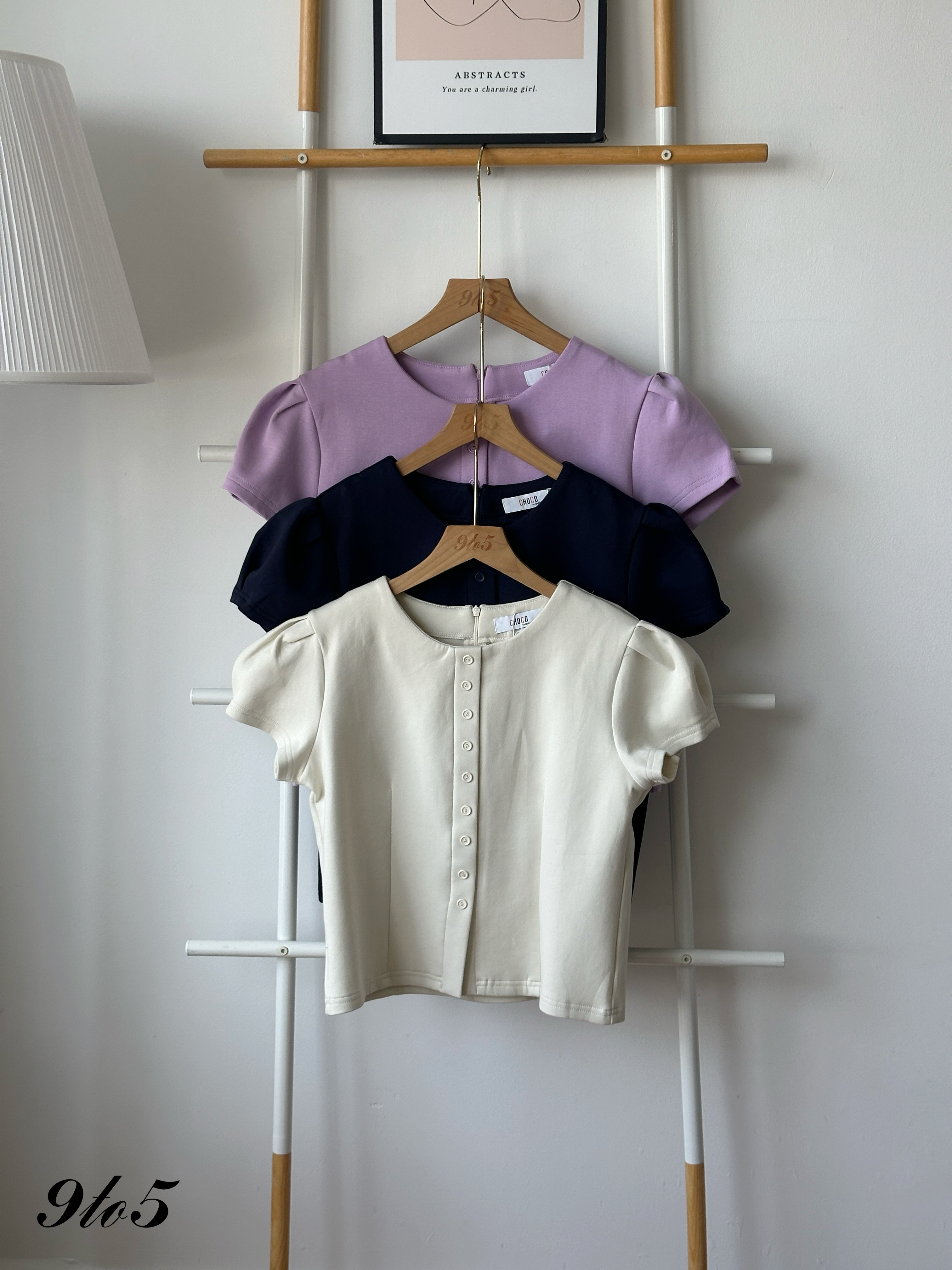 T4337 Puff Sleeve Round Neck Top - 3 Colors 