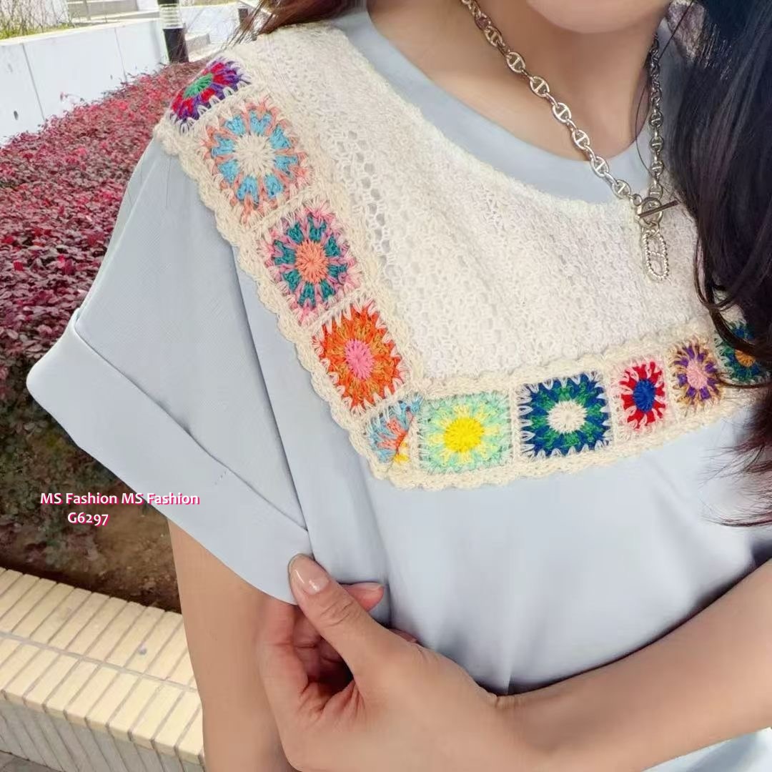 G6297 韓國🇰🇷彩色勾花pattern top