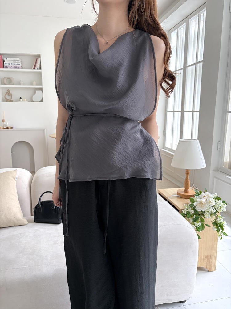 Draped Airy Blouse (Charcoal)