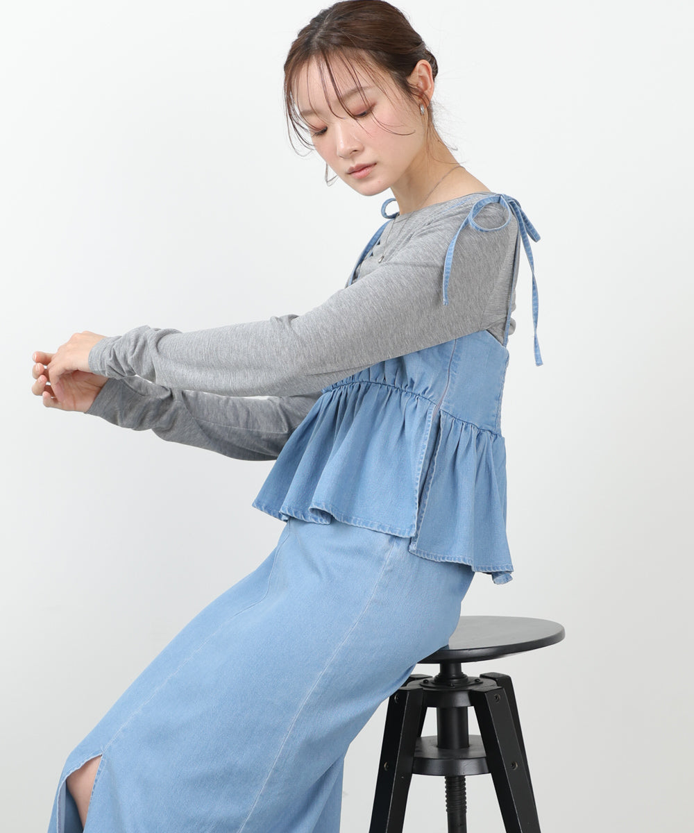 <JP> Denim Ruffles Cami Dress* 2色入 <預購>