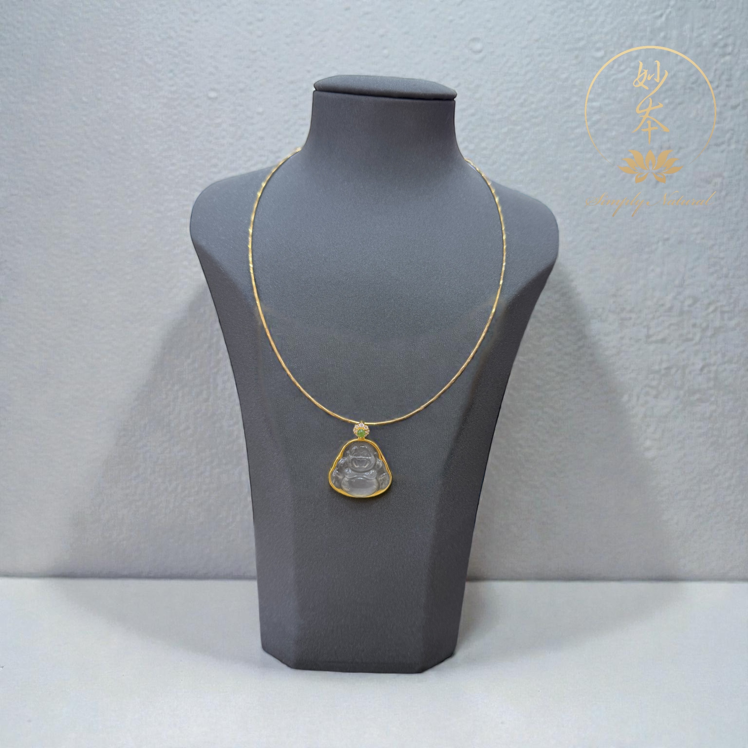 緬甸水沫玉彌勒佛 3.2*2.6cm (925銀鍍金、碧玉）加持