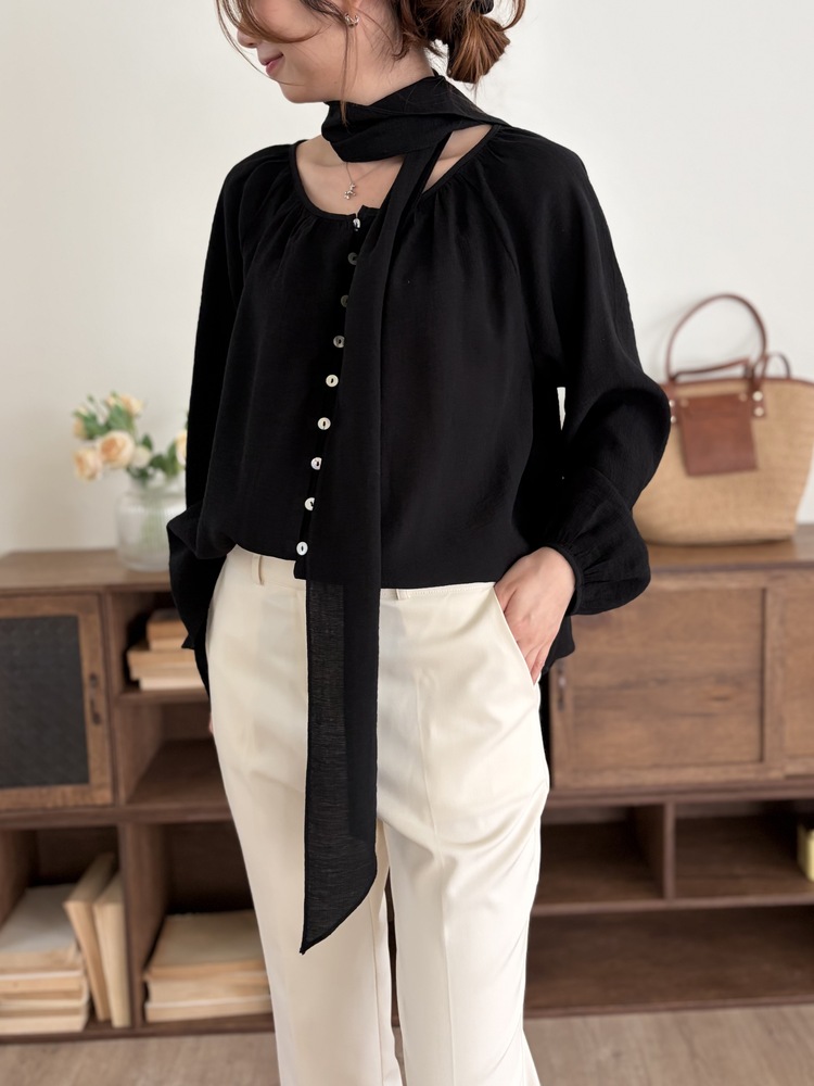 Eloise Tie-Neck Blouse (Black)