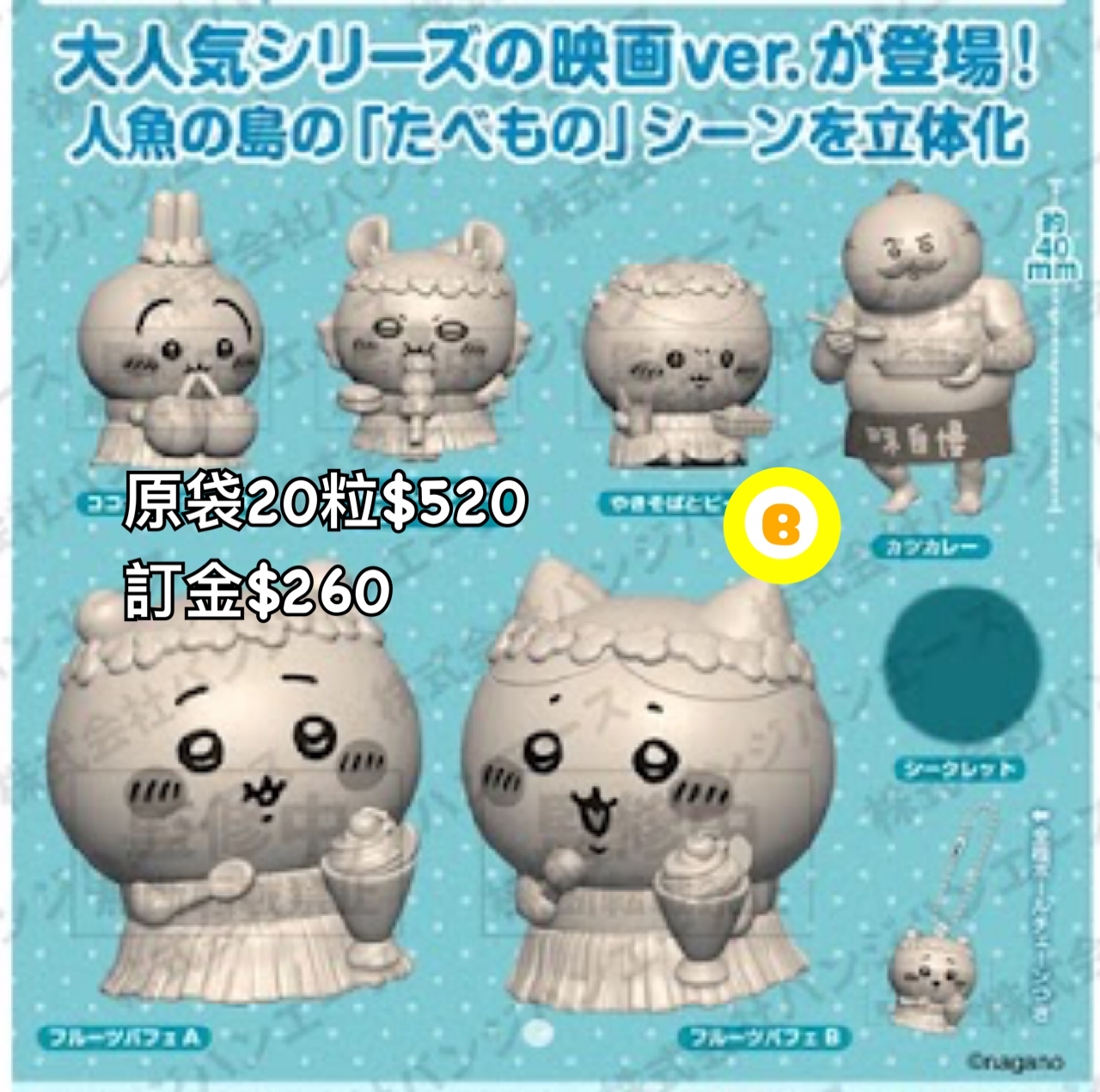 Preorder預訂8/2026年chiikawa たべもの扭蛋原袋20粒