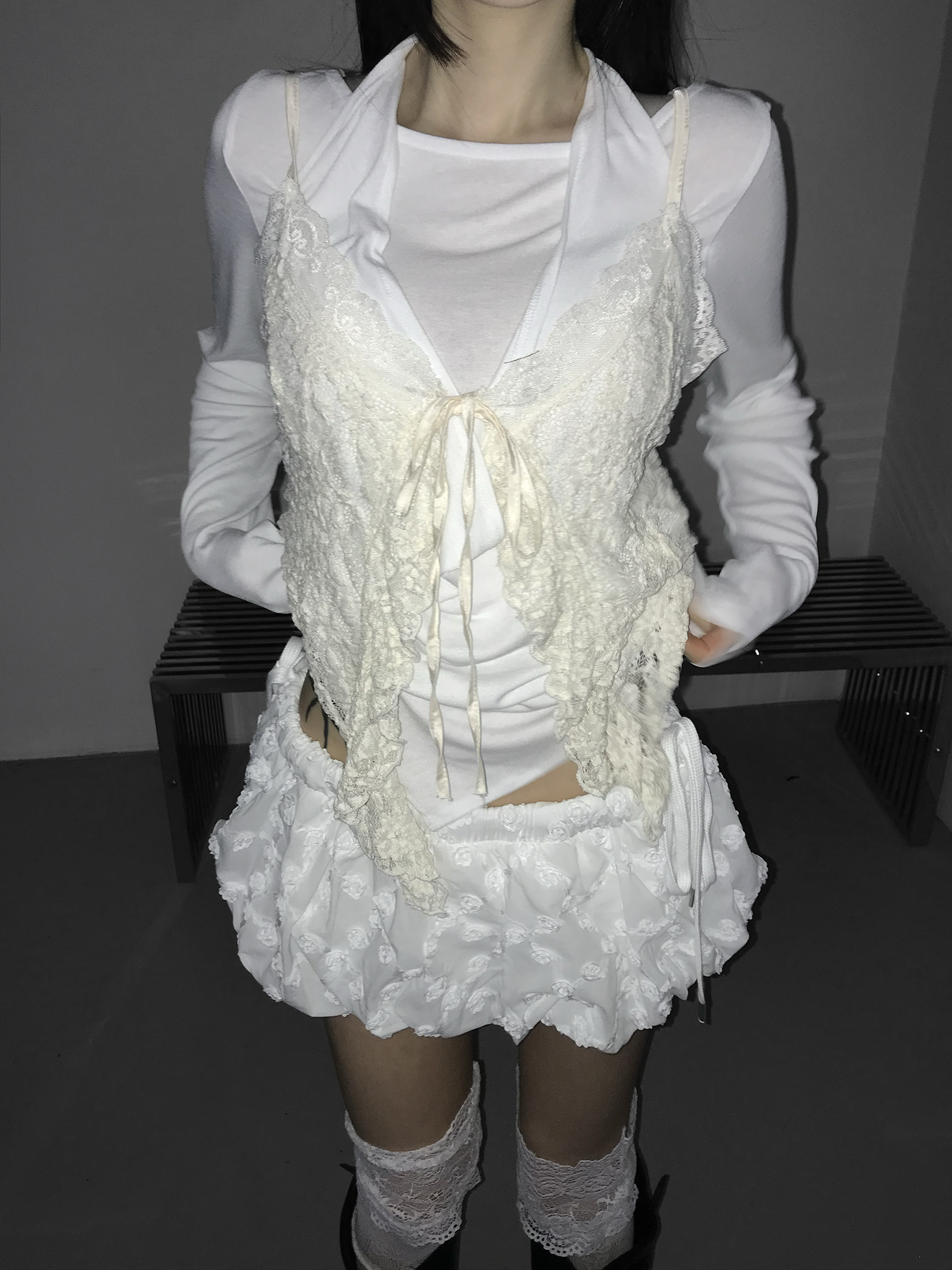 Sheer Lace Ruffled Cami