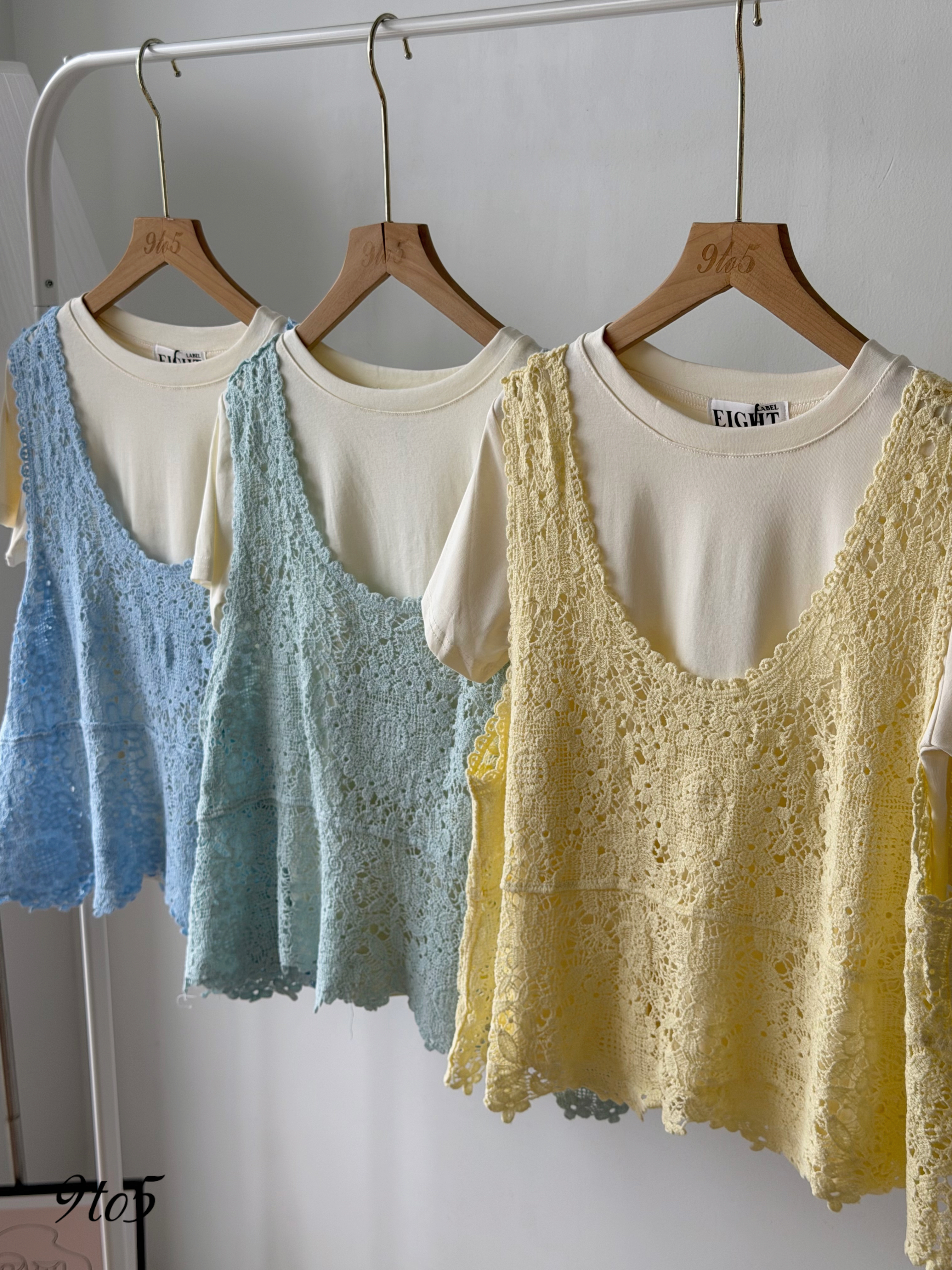 T4511 Two-Pieces Crochet Top - 5 Colors 