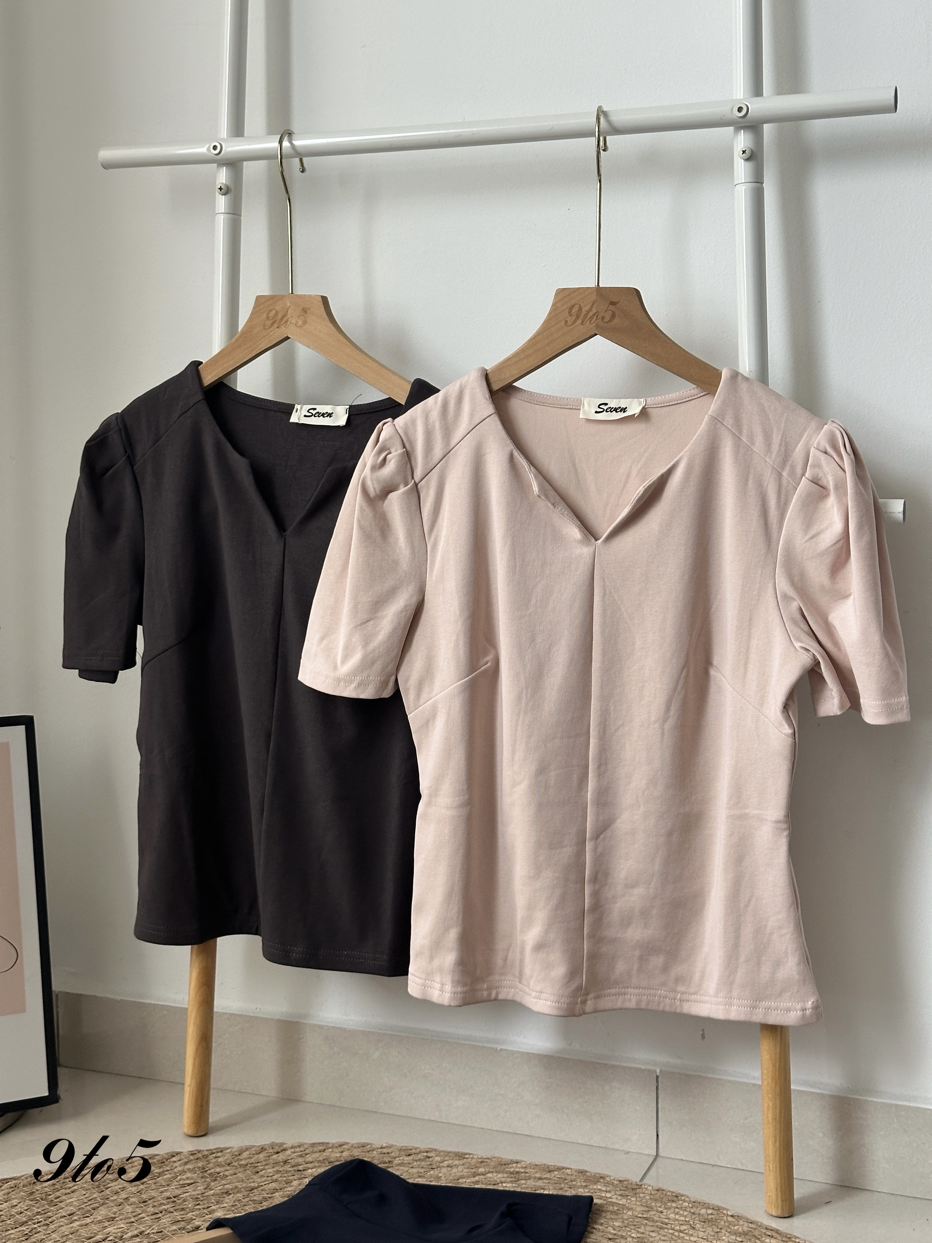 T4104 Puff Sleeve V Neck Top - 4 Colors 