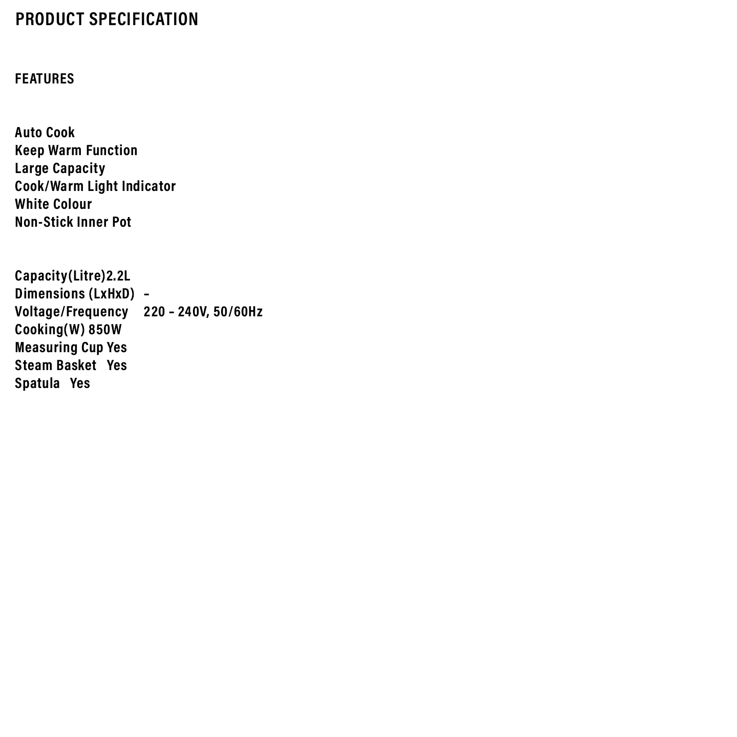 Sharp 2.2L Conventional Rice Cooker (KSH228SPK)