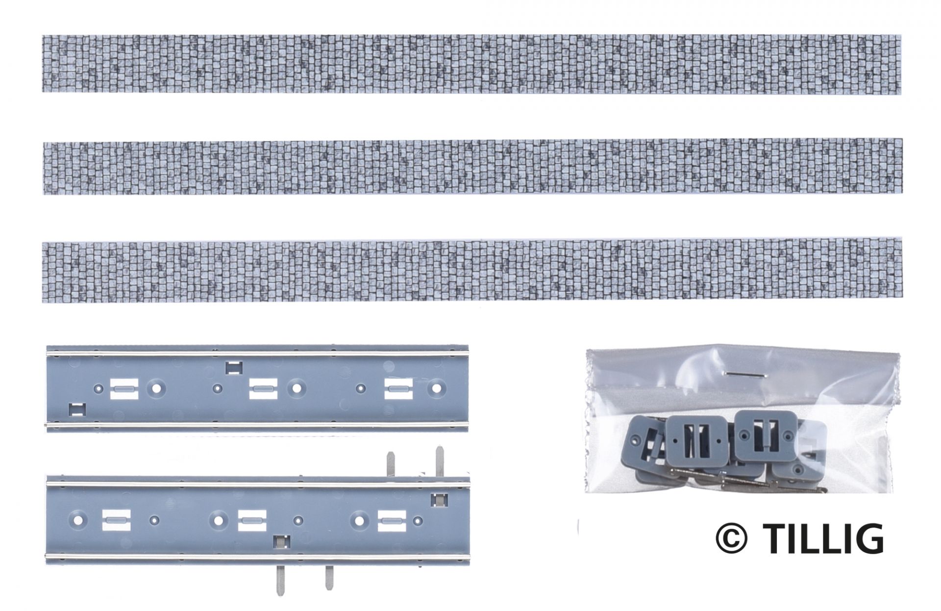 Tillig LUNA HO 單軌鋪路石直軌 1:87 Single-track branches paving-stones 馬路路軌•城市輕軌•電車路軌