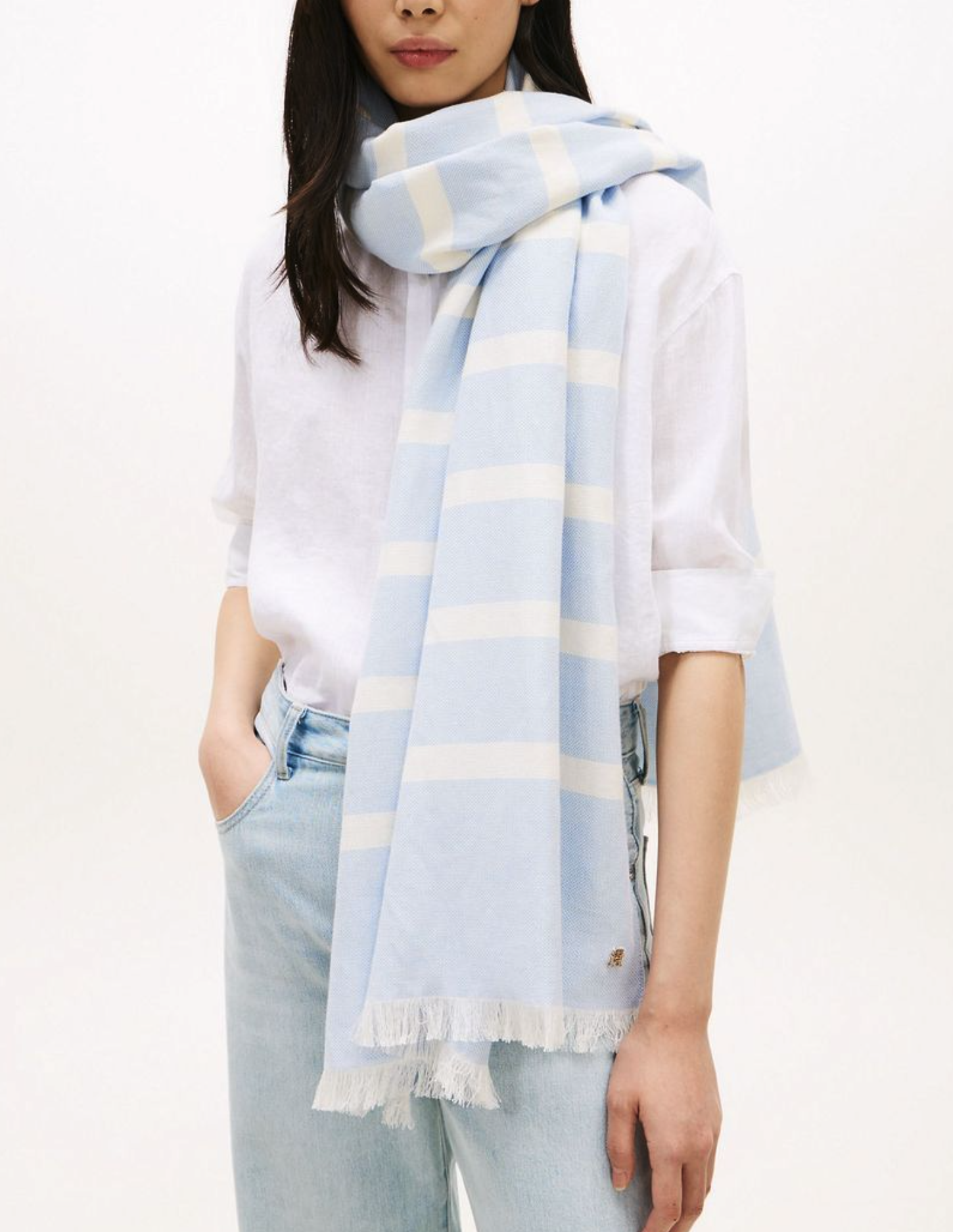 Tommy Hilfiger Striped Cotton Linen Blend Scarf  