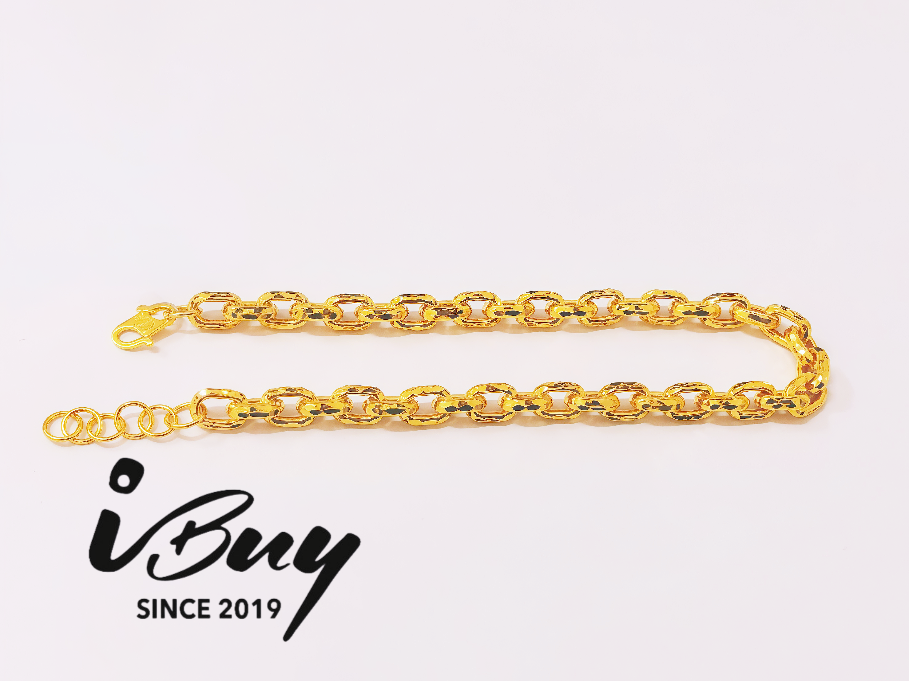 916 GOLD 4.5MM DIAMOND CUT CABLE BRACELET 916 金 4.5MM菱格万字手链