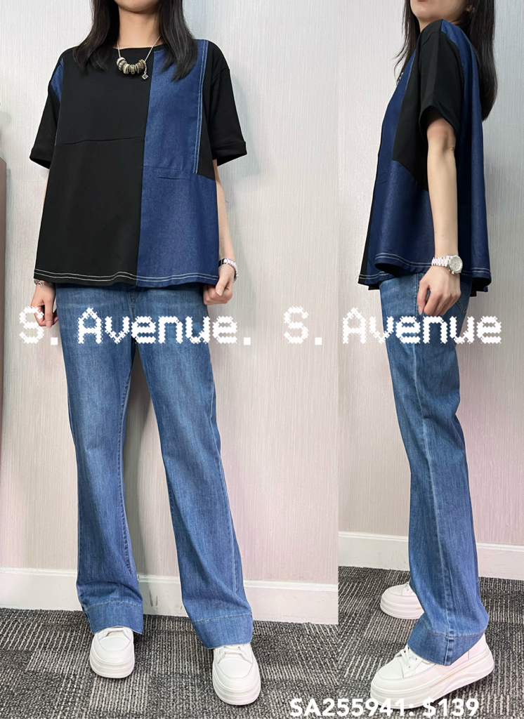 SA255941: 短袖拼牛仔娃娃tee