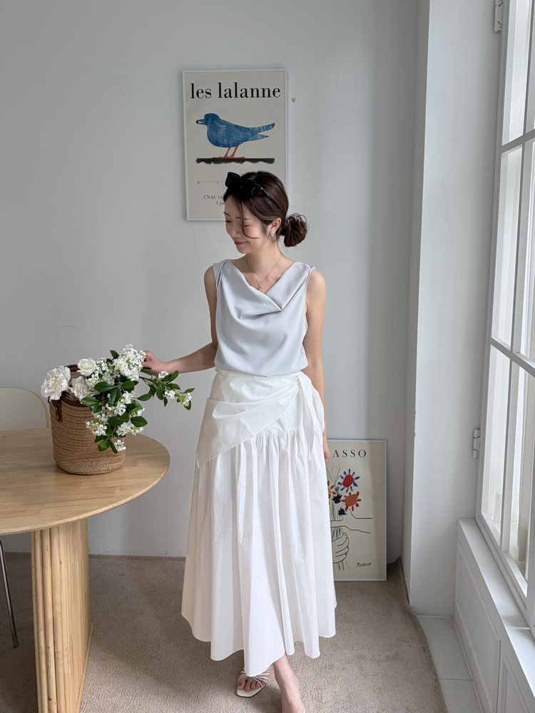 Wrap-Waist Flare Skirt (White)