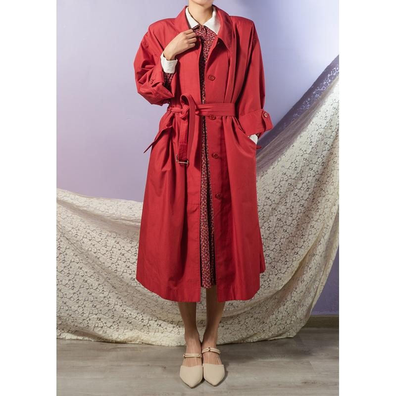 Rare! Vintage Japanese 1980s Shoulder-Padded Red Trench Coat (MT1612-2)