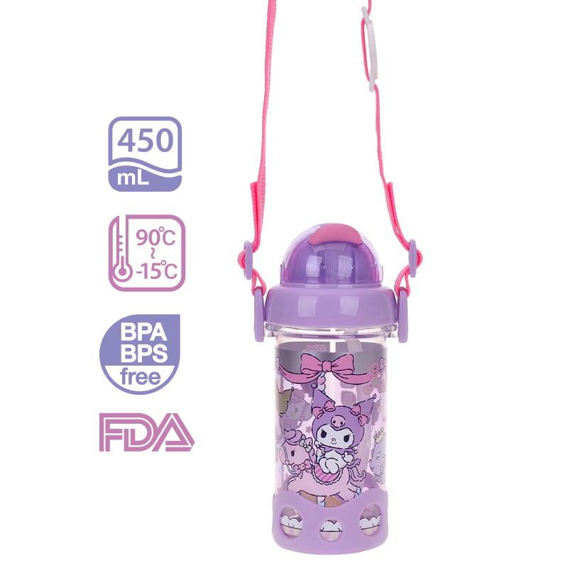 Kuromi 450ml BPA & BPS Free Water Bottle w/ Straw & Neck Strap 膠水樽連飲管及頸繩