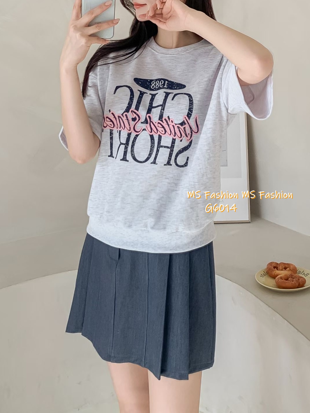 G6014 韓國🇰🇷拼色字母print top