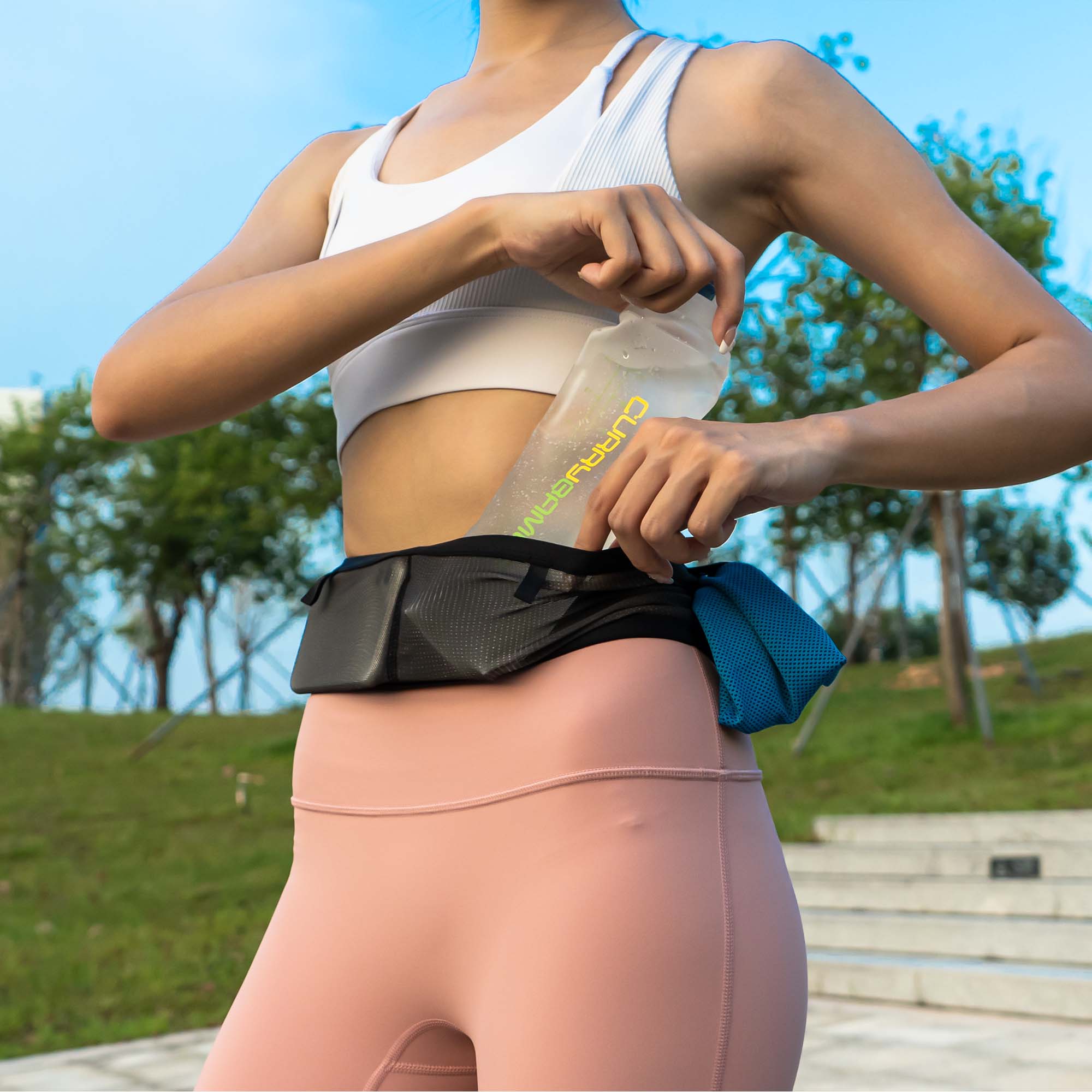 "STARDUST"網質彈性超透氣貼身跑步腰帶腰包( 灰黑色)