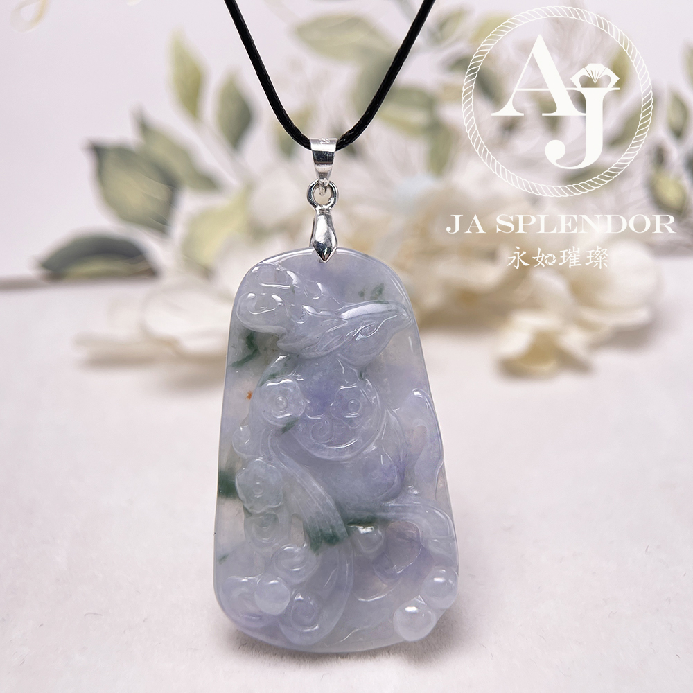 JN-758 天然翡翠A玉 冰種莫奈花園一路（鹿）發/梅花鹿吊墜