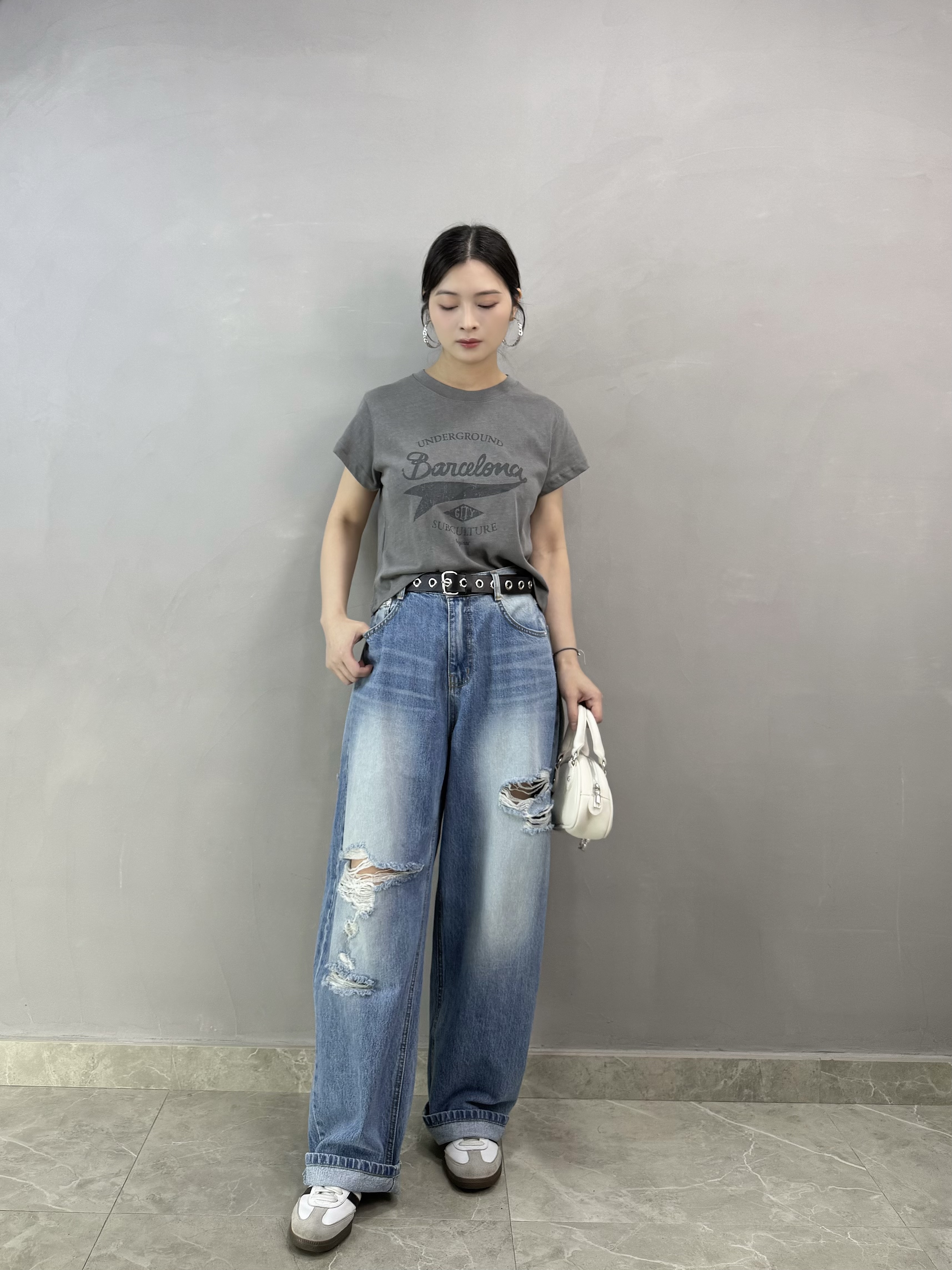 Q73 洗水棉刷色字Tee