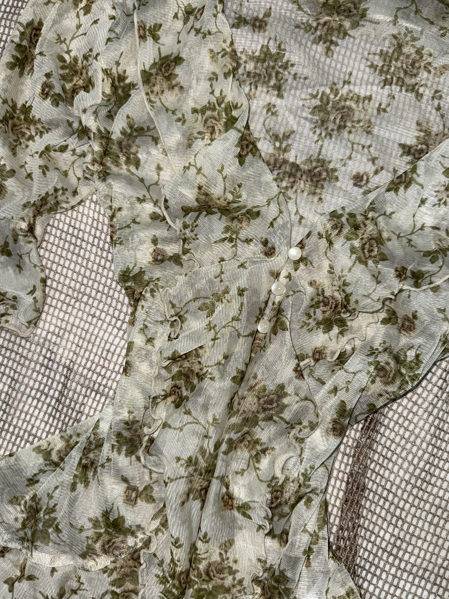 Ethereal Sage Floral Sheer Cardigan with Flared Sleeves