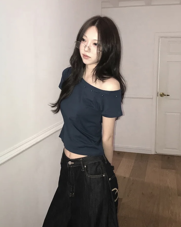 Asymmetric Studded Crop Top