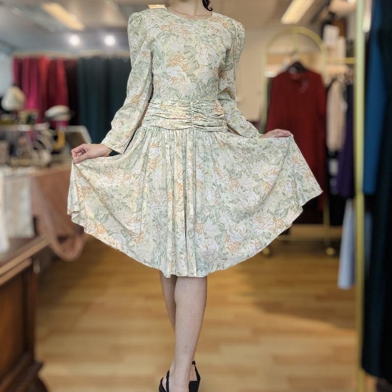 Vintage 1980s Japanese Floral Knee Length Dress(PP001-27)