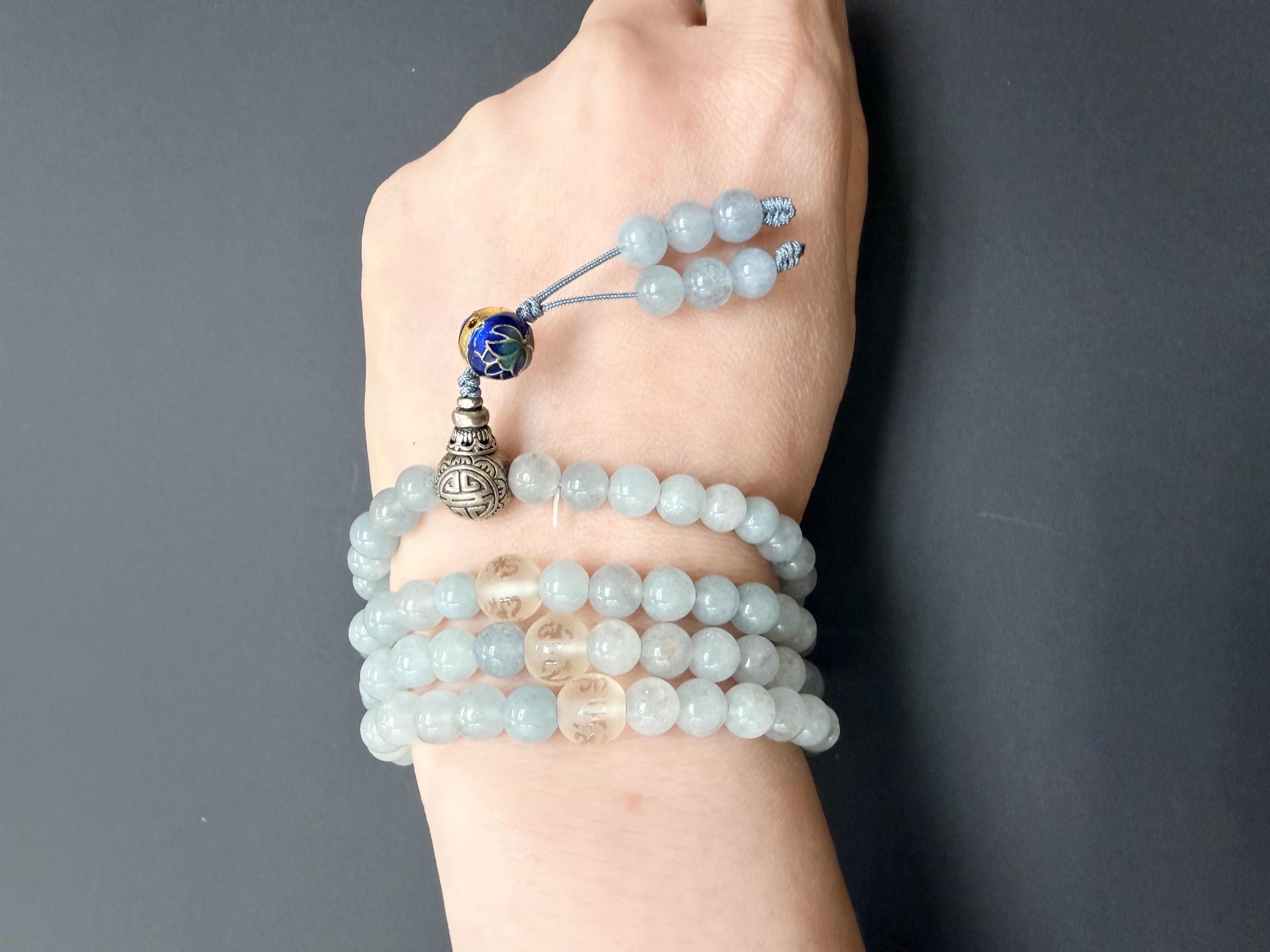 6mm 108粒海藍寶念珠 配：蓮花