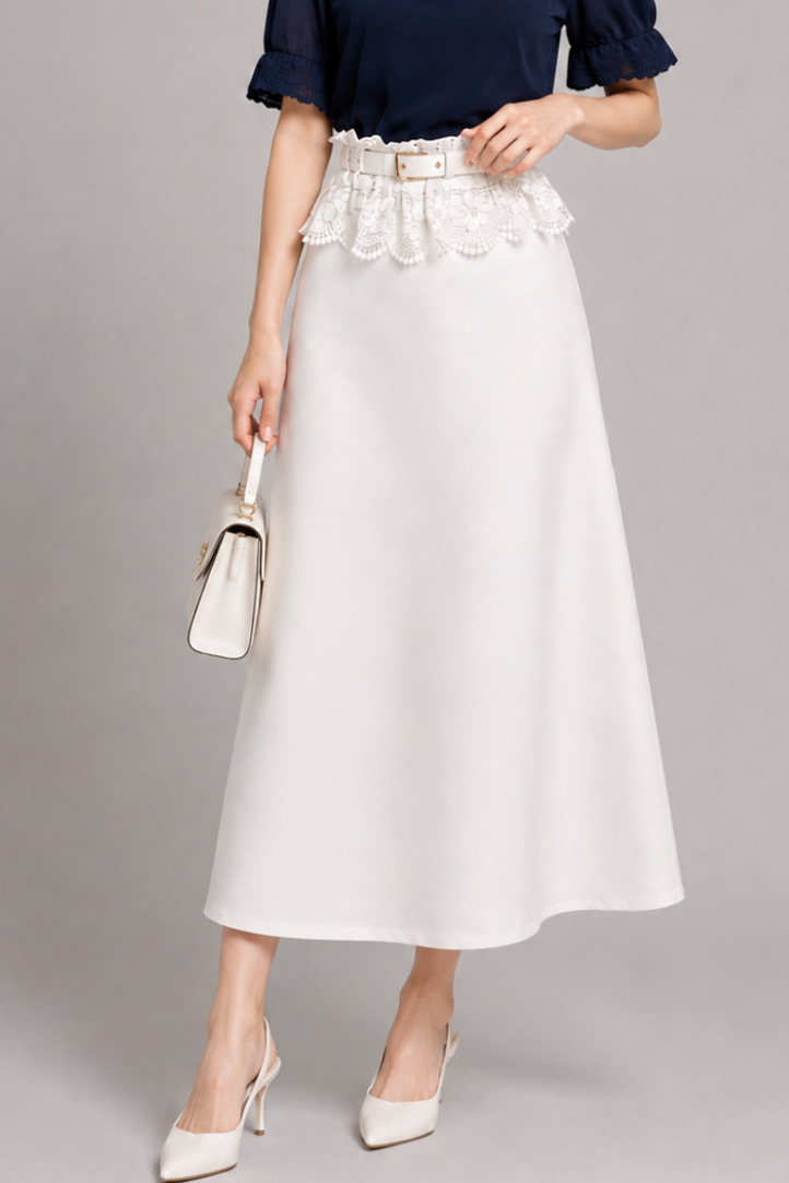 807015 Celeste Satin A-Line Midi Skirt