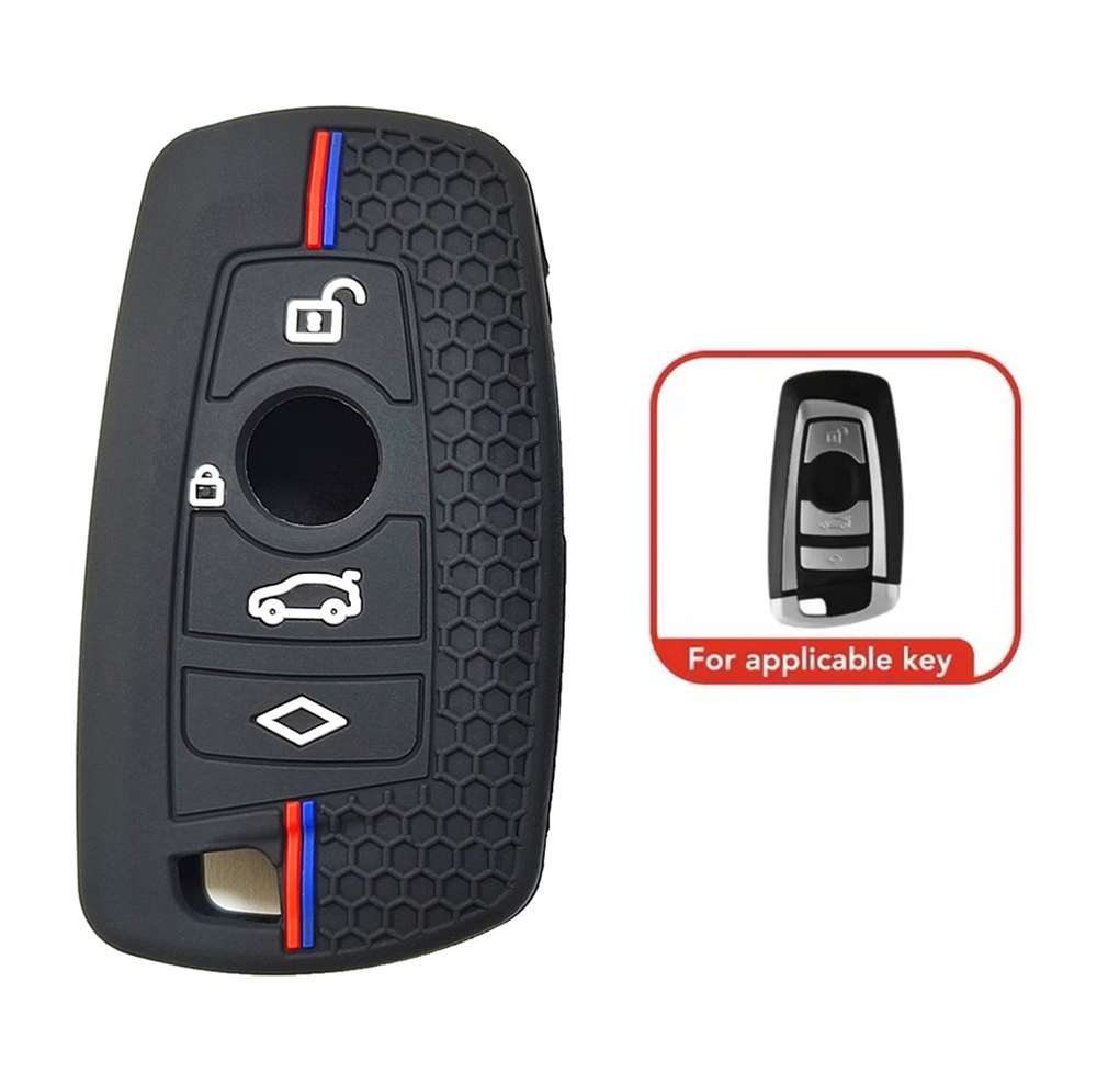 適用寶馬3,5,F系硅膠鑰匙套 4鍵 黑色-紅線-白鎖頭 UA0544