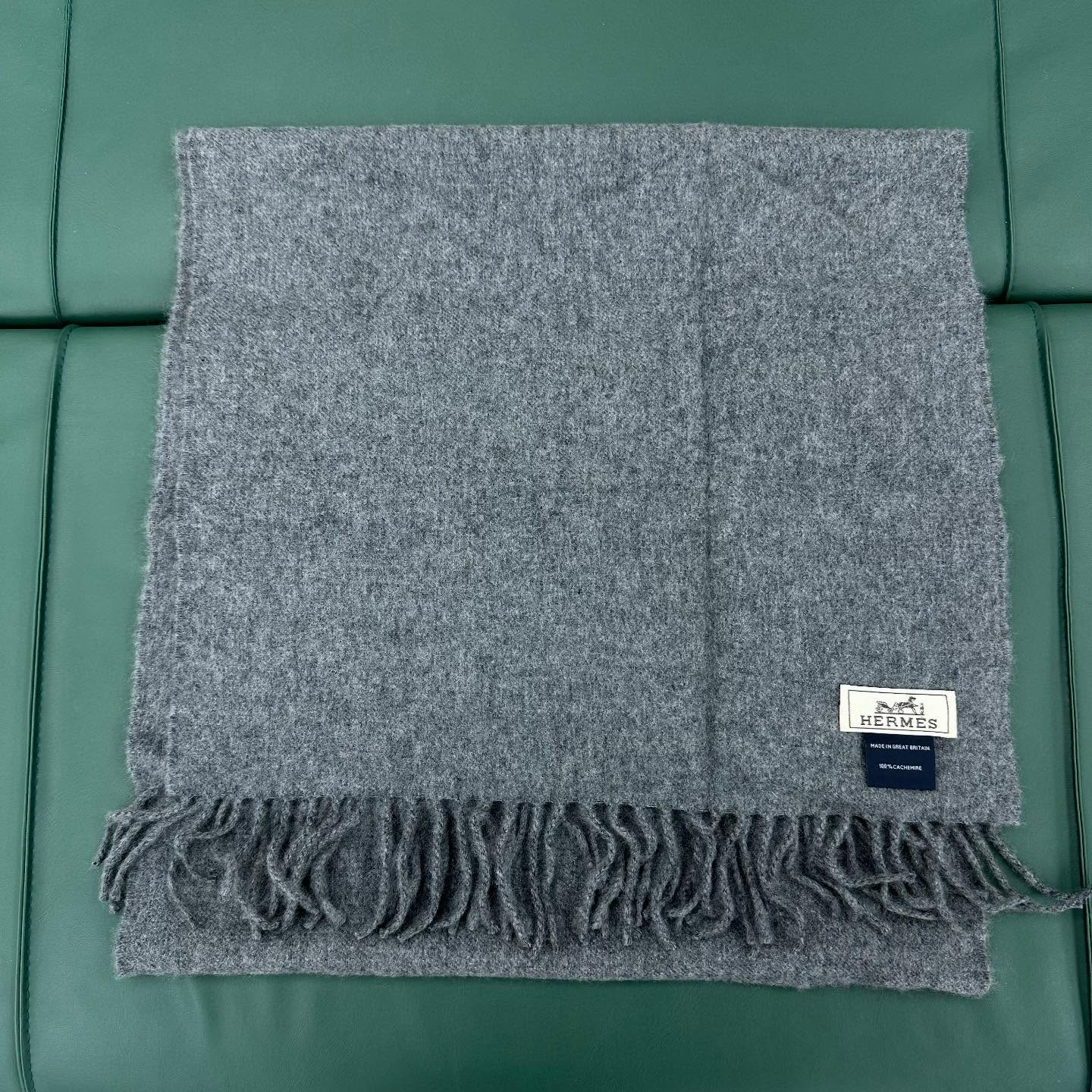 HERMES 全新🔥經典純灰色 100%喀什米爾羊絨 圍巾🩶