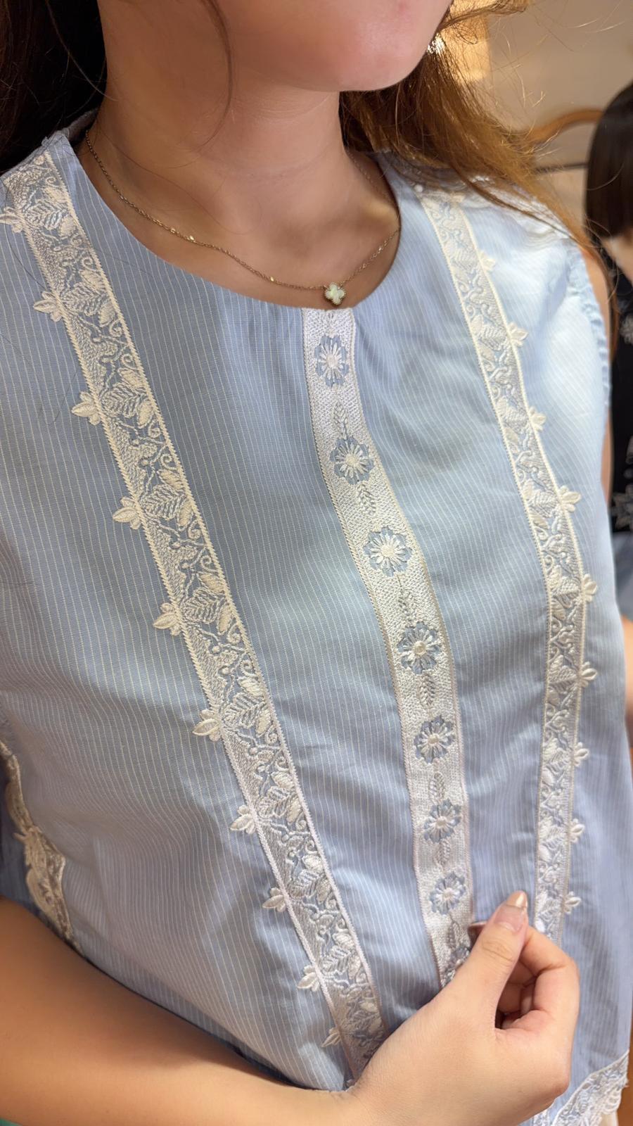 PKT 2632 Light Blue Side Lace Top 