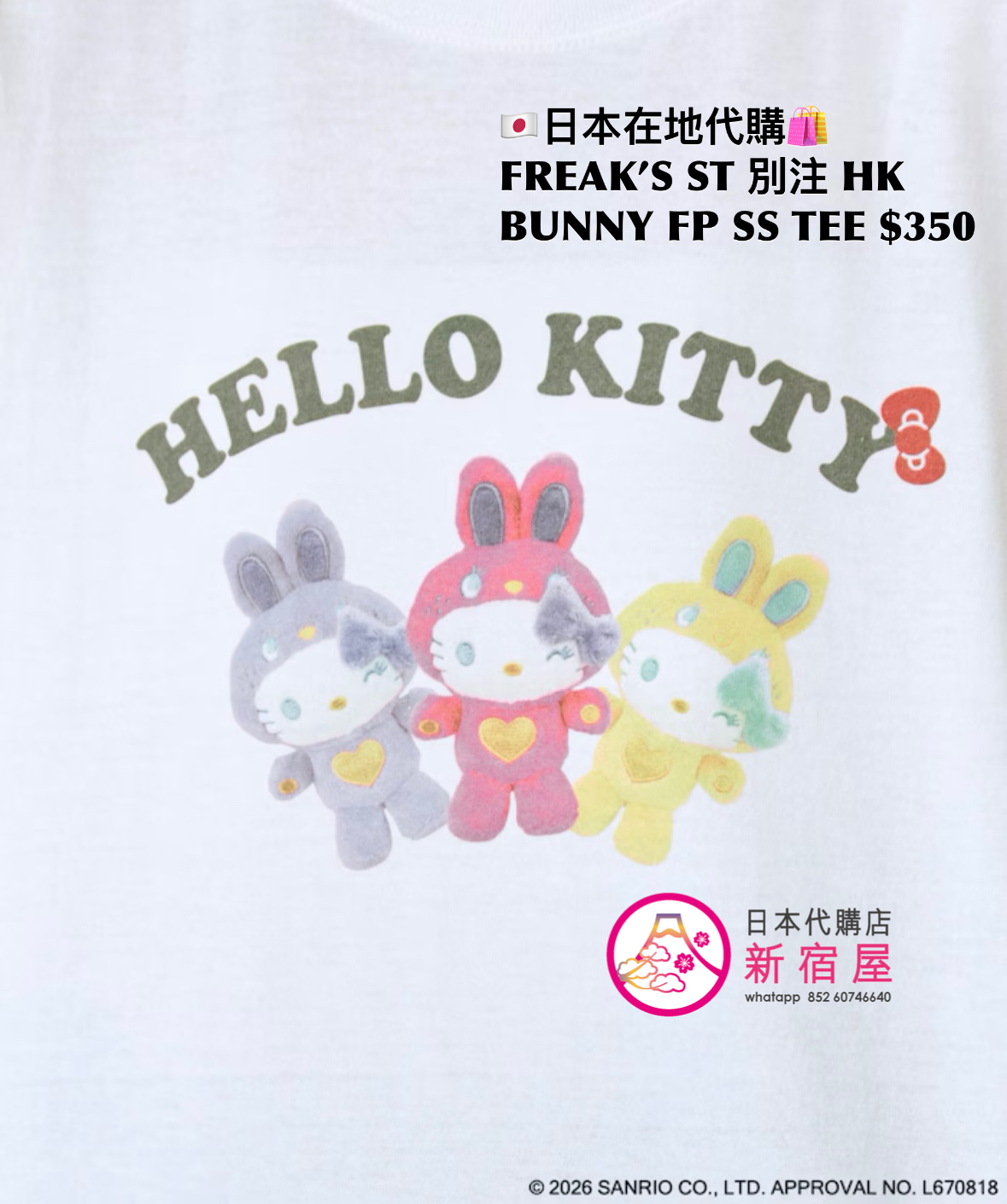 FREAK’S STORE 別注 HELLO KITTY BUNNY FRONT PRINT SS T-SHIRT