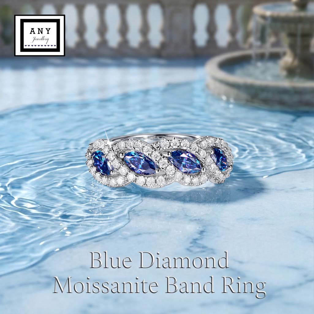 R7057 Blue Diamond Marquise Band Ring 莫桑石
