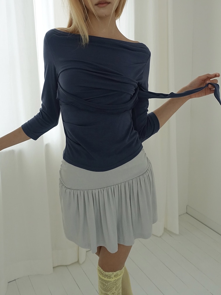 Asymmetric Ruched Boatneck Top