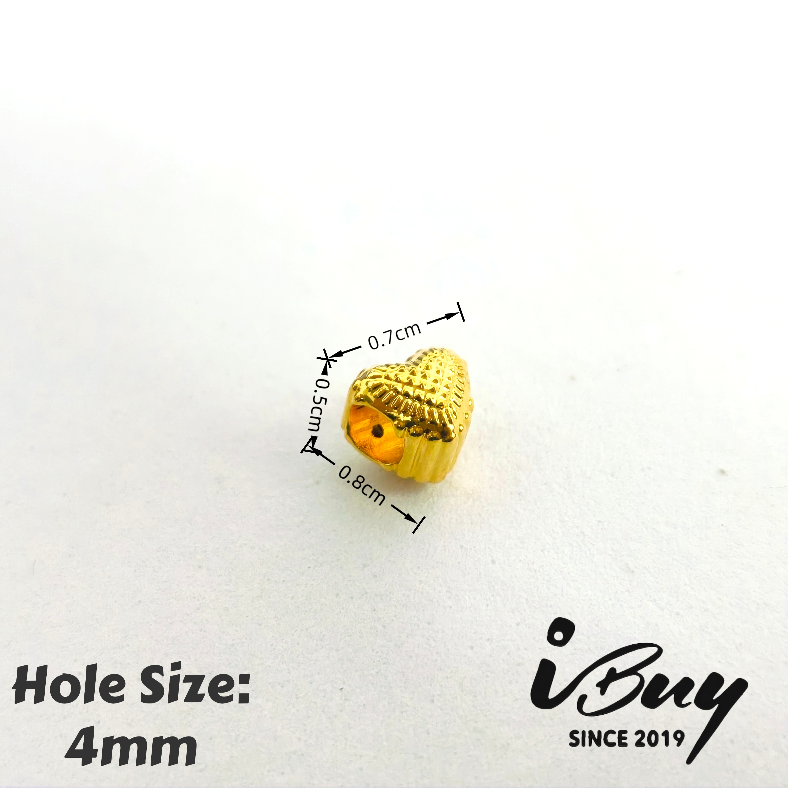 916 HARD GOLD STRAIGHT EDGE DIAMONG CUT HEART CHARM BEAD 916 硬金 直边菱格爱心串咀