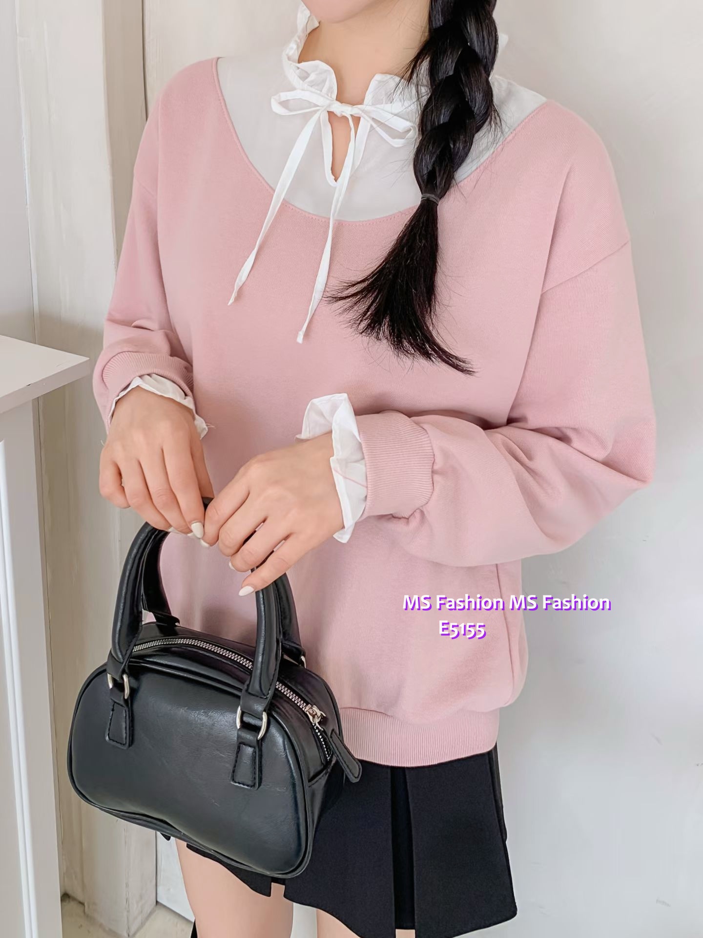 E5155 雙色ruffle領top