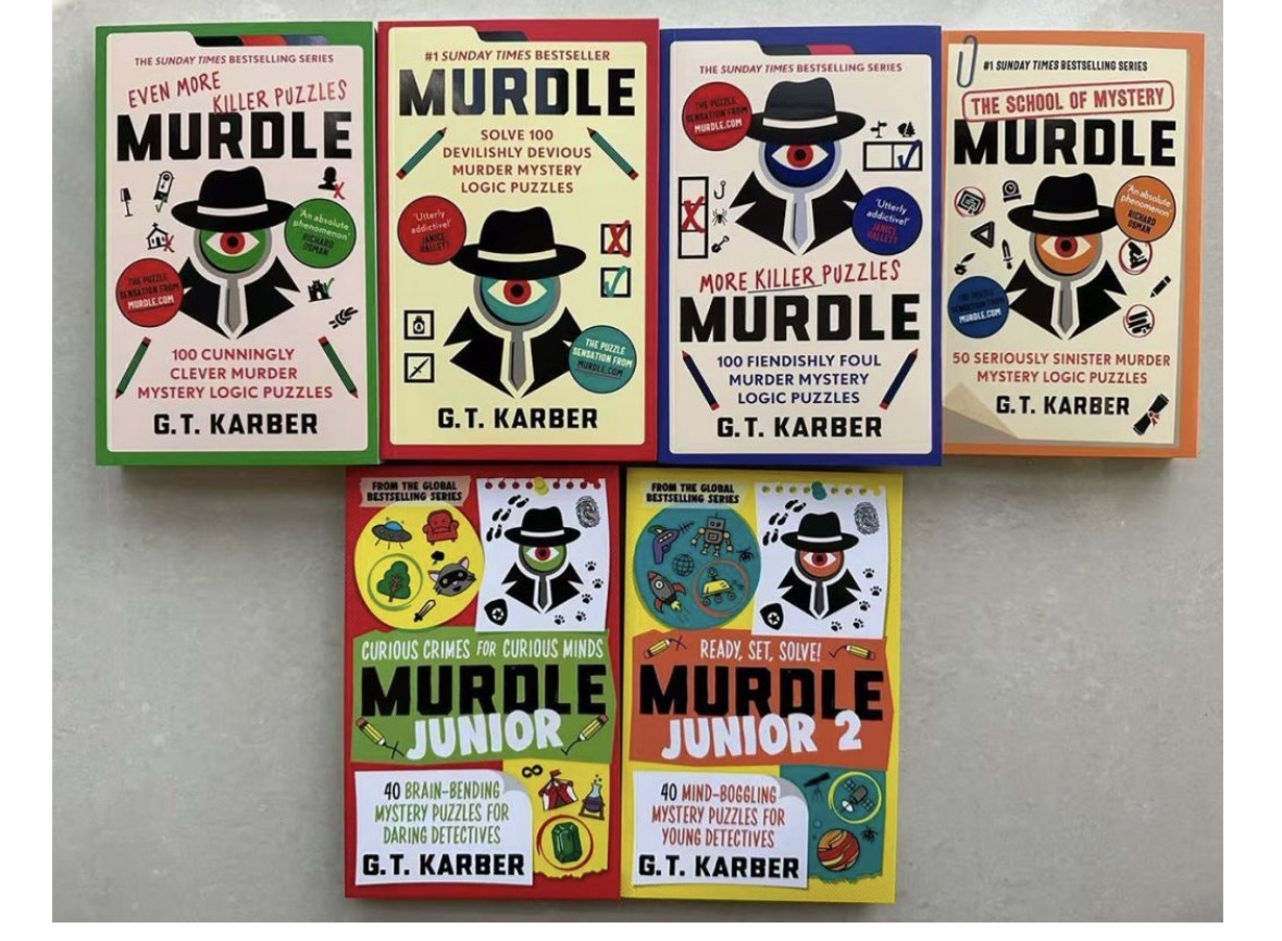 📕Murdle 📕More Killer Puzzles Murdle 📕Even More Killer Puzzles Murdle 📕The school of mystery Murdle 📕Curious Crimes for Curious Minds Murdle Junior 📕Ready,Set,Solve! Murdle Junior 2  尺寸：135X210MM （方便攜帶，利用碎片時間閱讀遊戲）