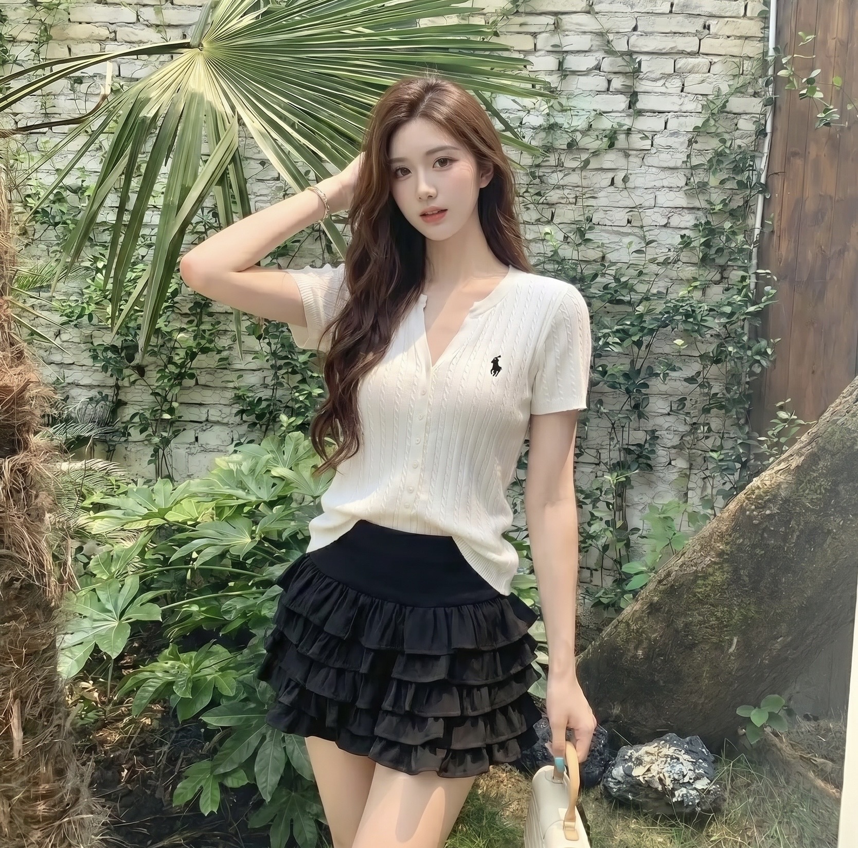 亨利短袖针织衫  Cable-Knit Henly Short Sleeve Top