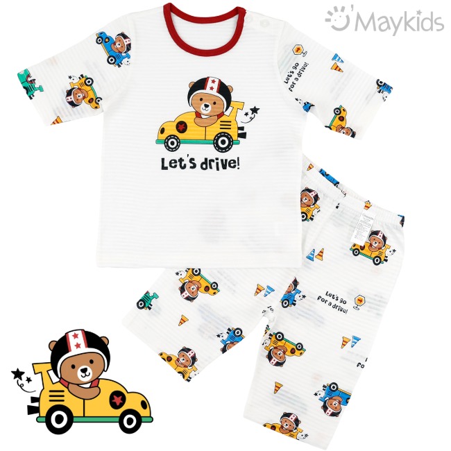 Maykids 7分袖家居服 (賽車熊)