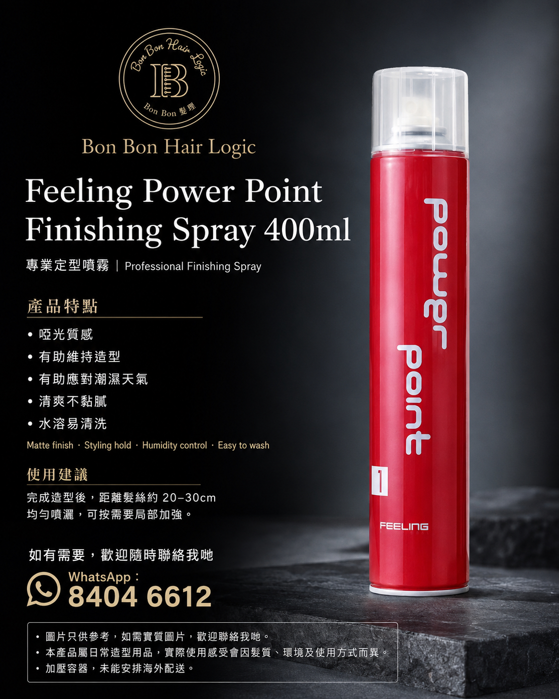 Feeling Power Point Finishing Spray 啞光強效抗濕定型噴霧 400ml