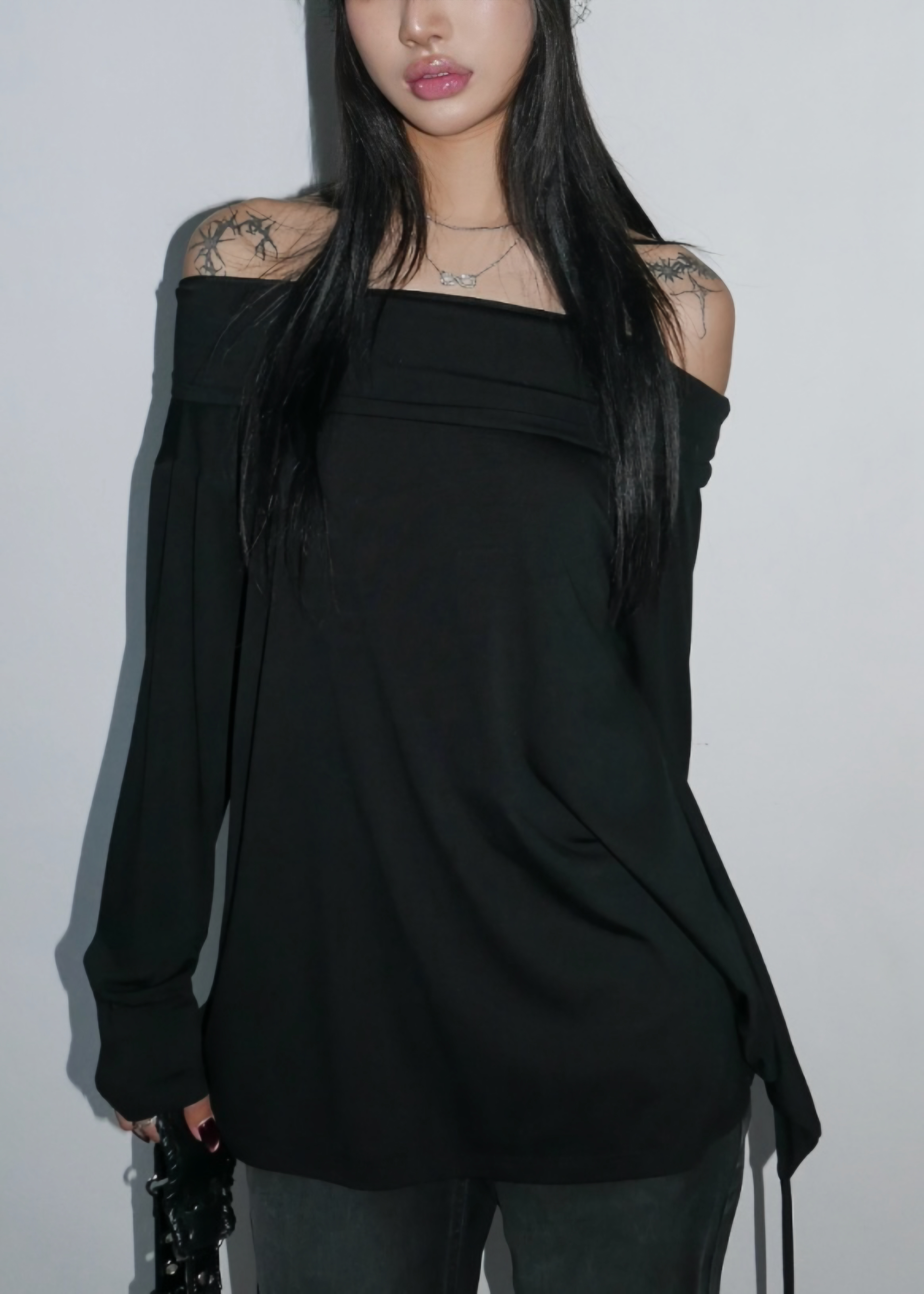 Off Shoulder Tie-Waist Long Sleeve