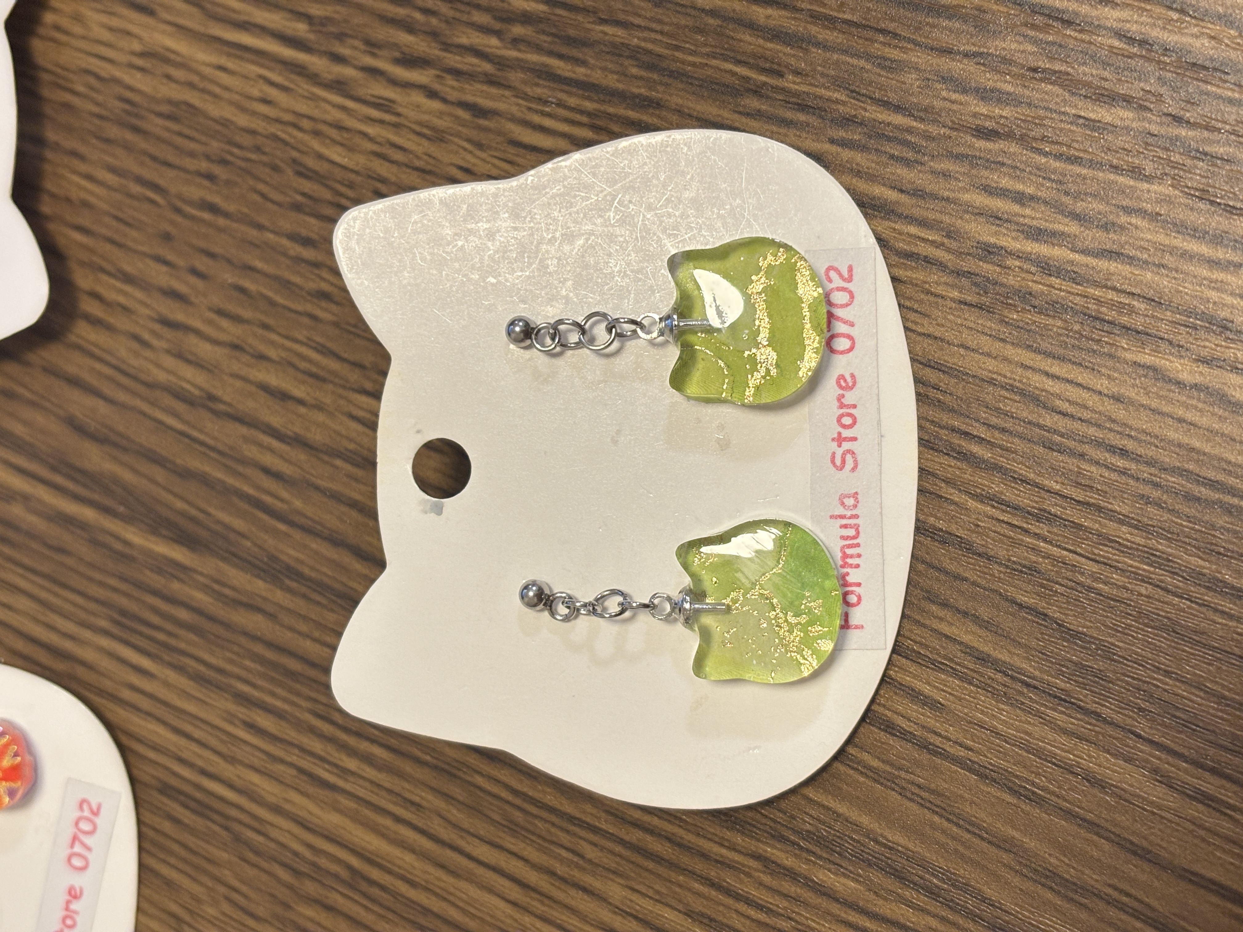 貓咪造型綠色金箔耳環