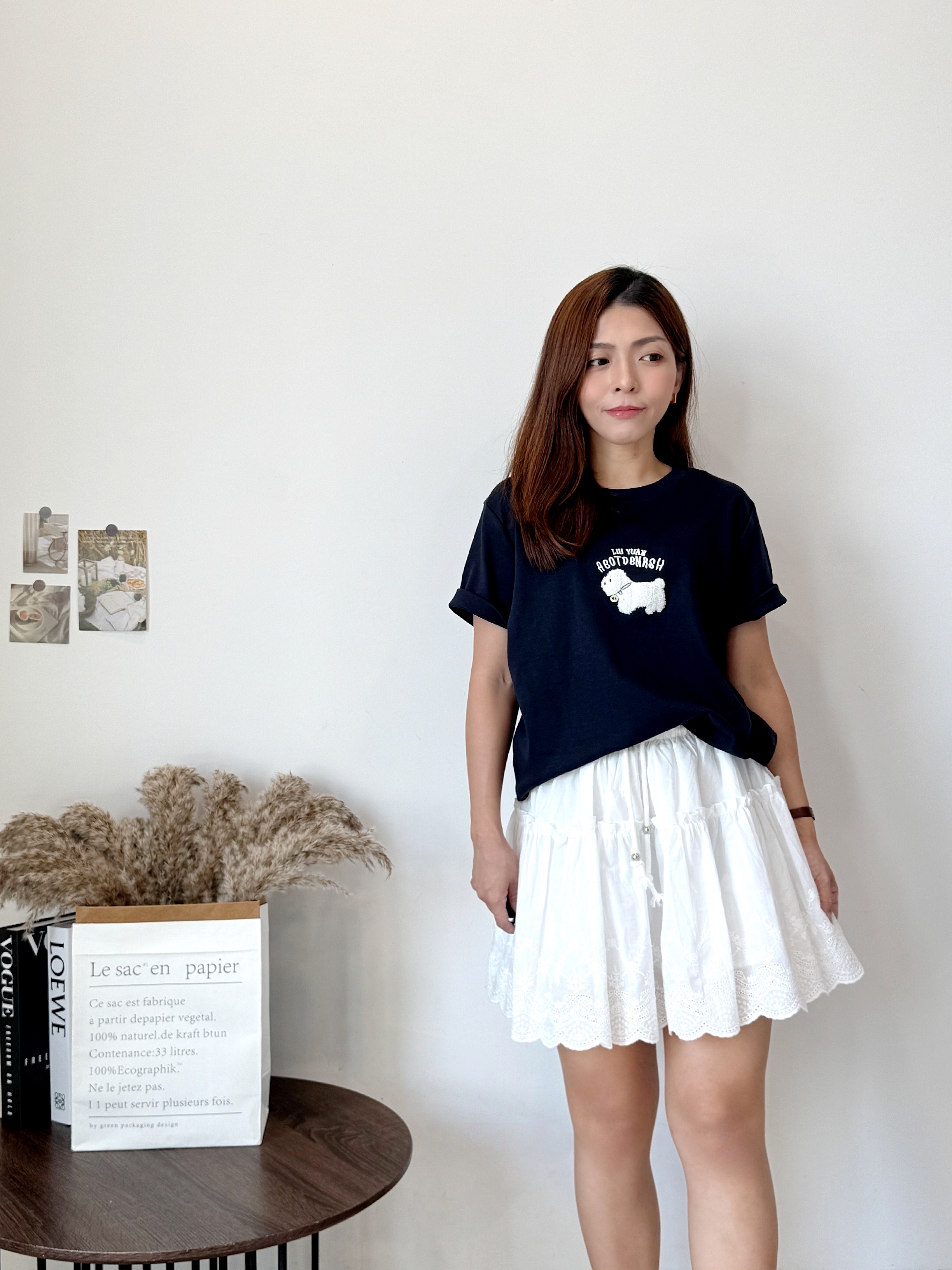 Luna Blossom Embroidery Mini Skirt “ 花漾白月光” 韩系镂空花边刺绣抽绳短裙 ( 1 Colour )