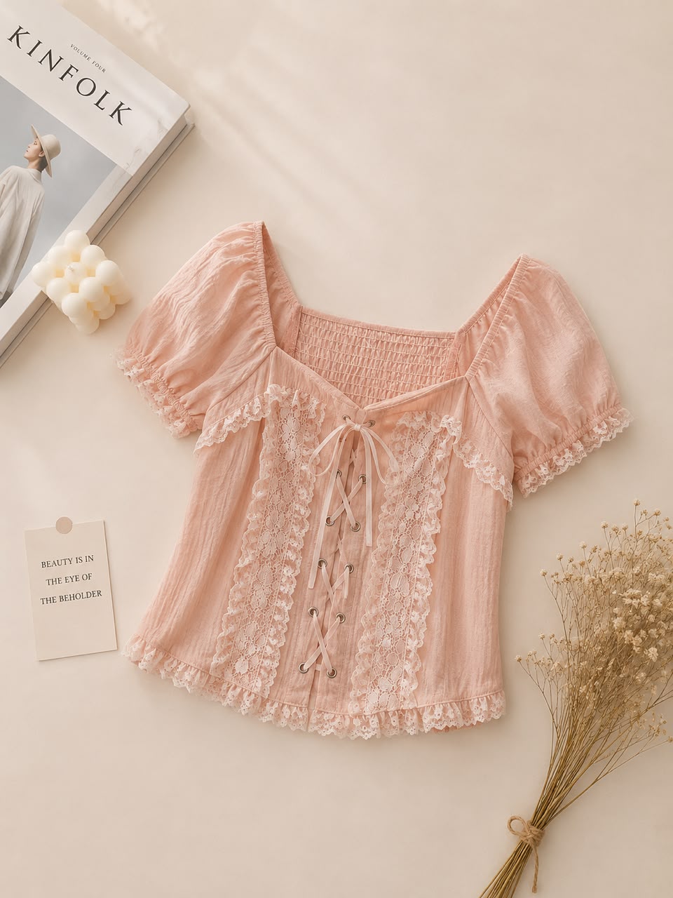 A012302 Korean Sweet Puff Sleeve Crop Top