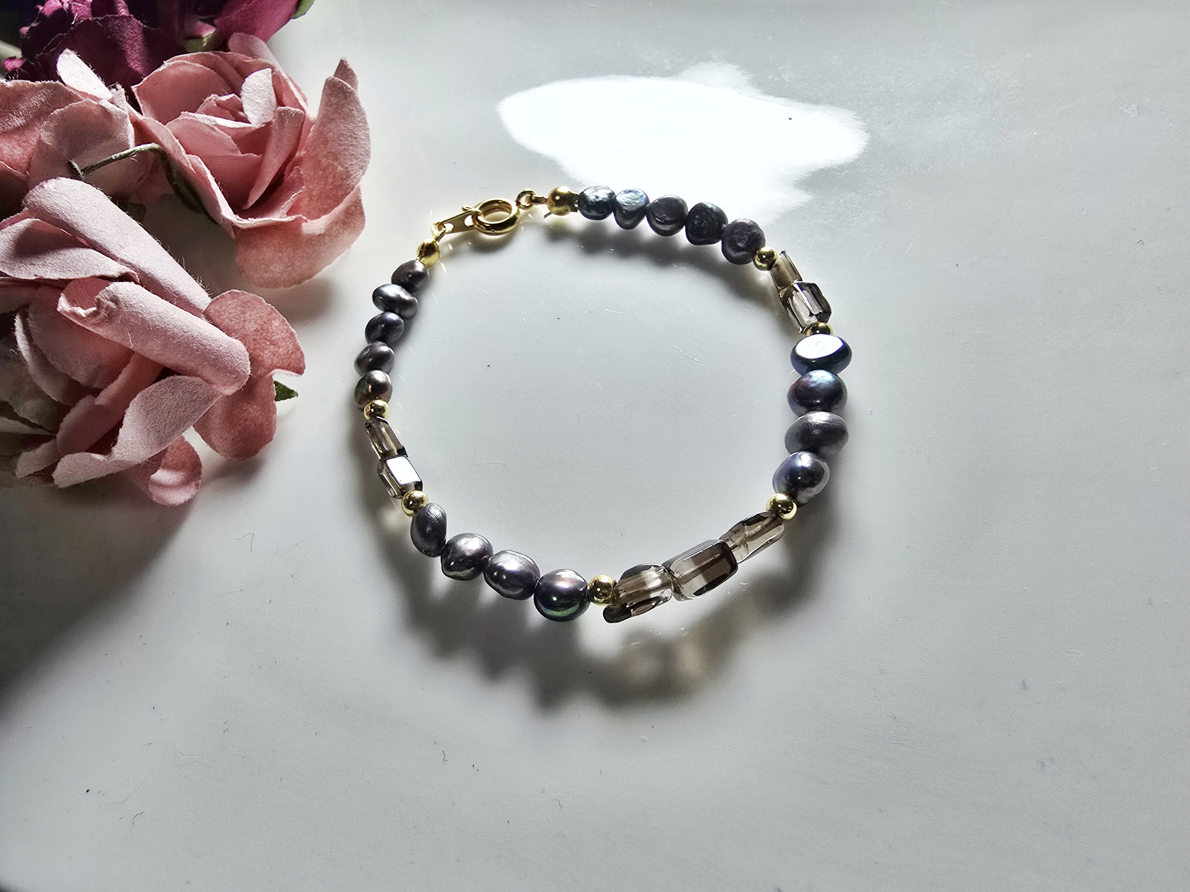 FWP0125-19  天然珍珠茶晶復古手鏈