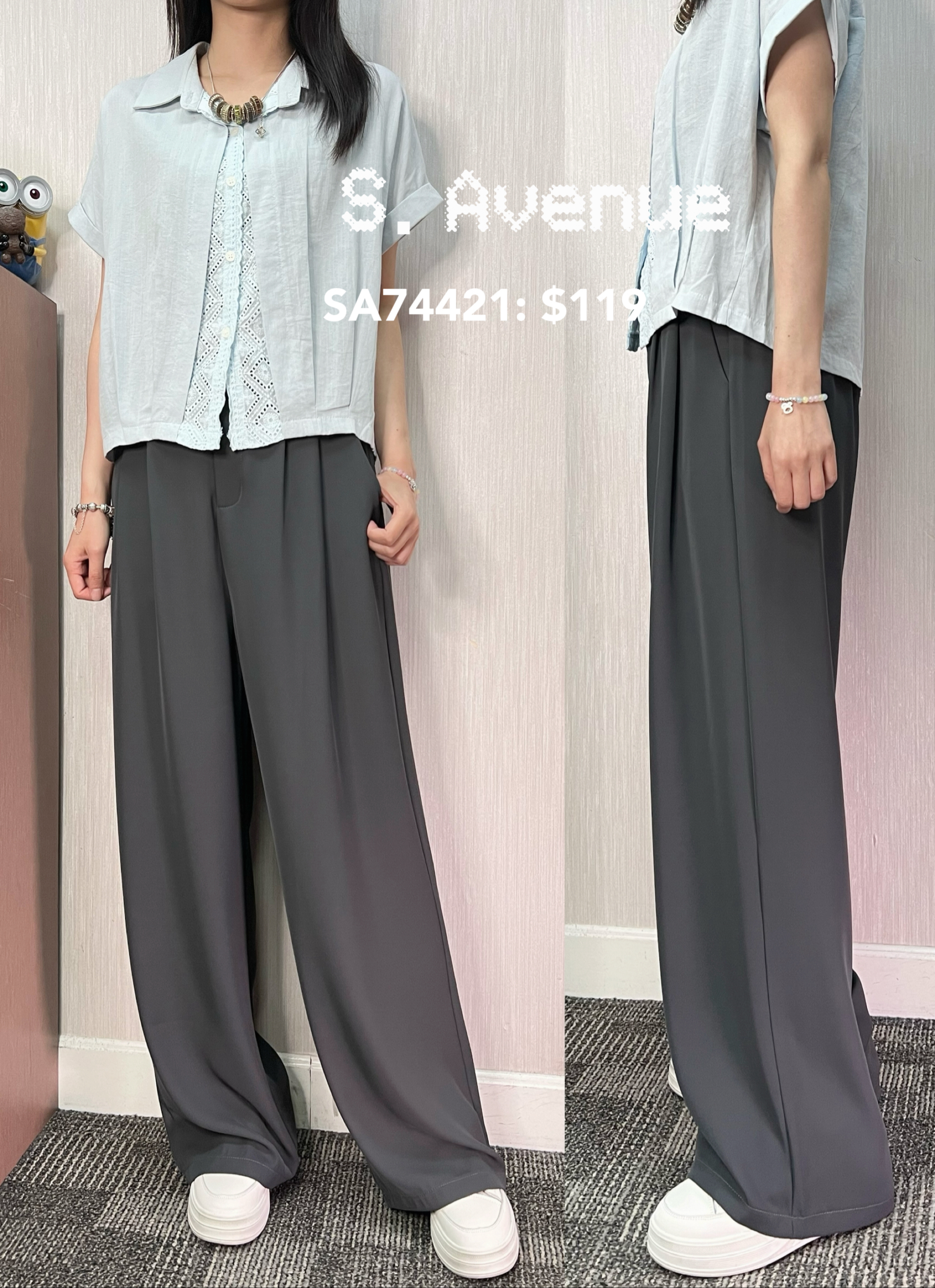 SA74421: 🩷推介前有鈕後橡筋腰靚料直筒西褲