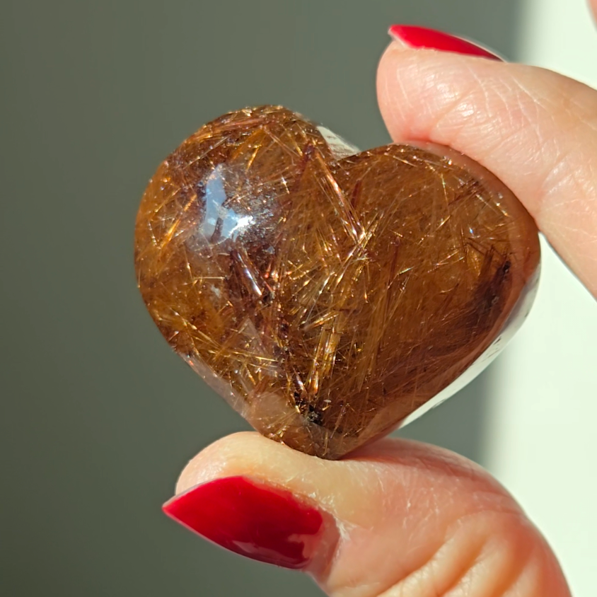 Golden flower rutiles in smoky quartz heart - RT687