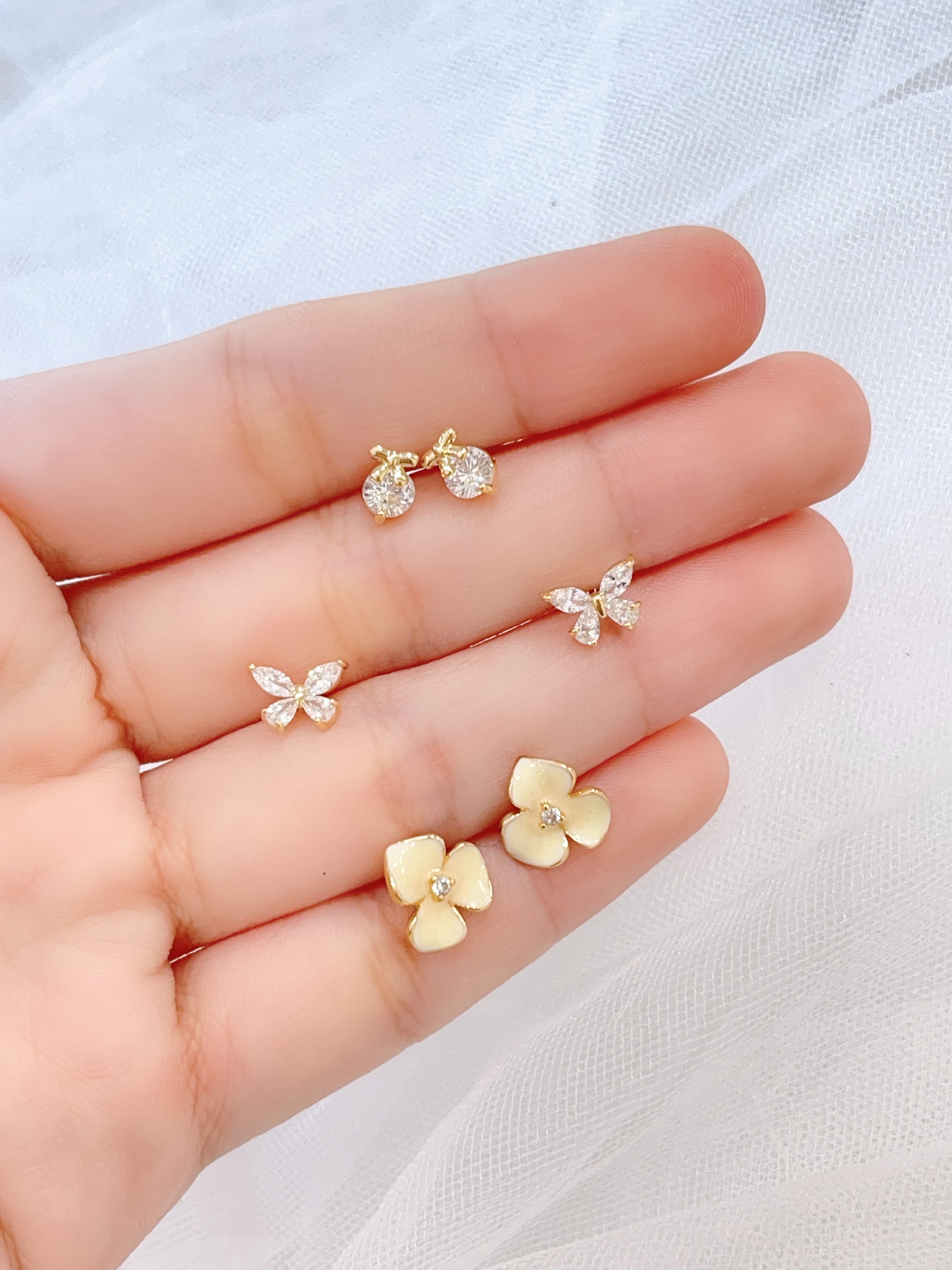 粉樱花蝴蝶耳环套装