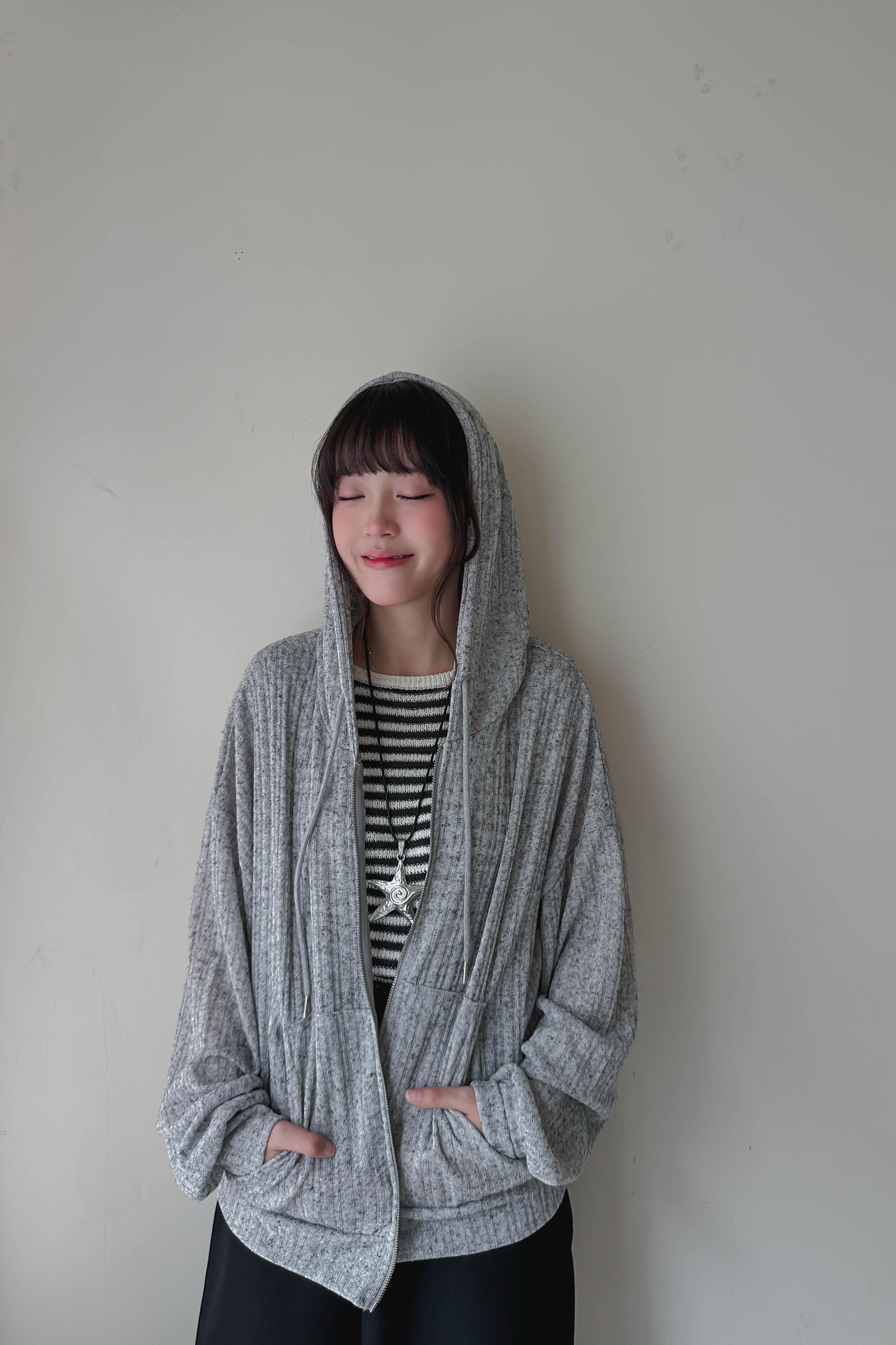 慵懶半透膚暗紋連帽外套 (兩色入)