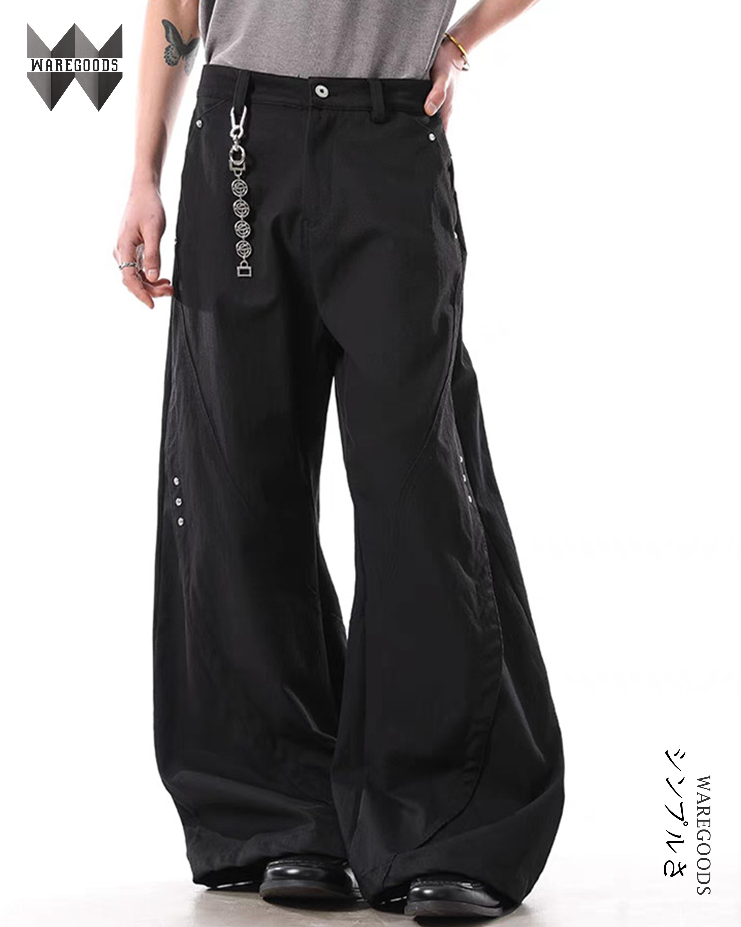 W828 鬆身彎刀闊腳褲