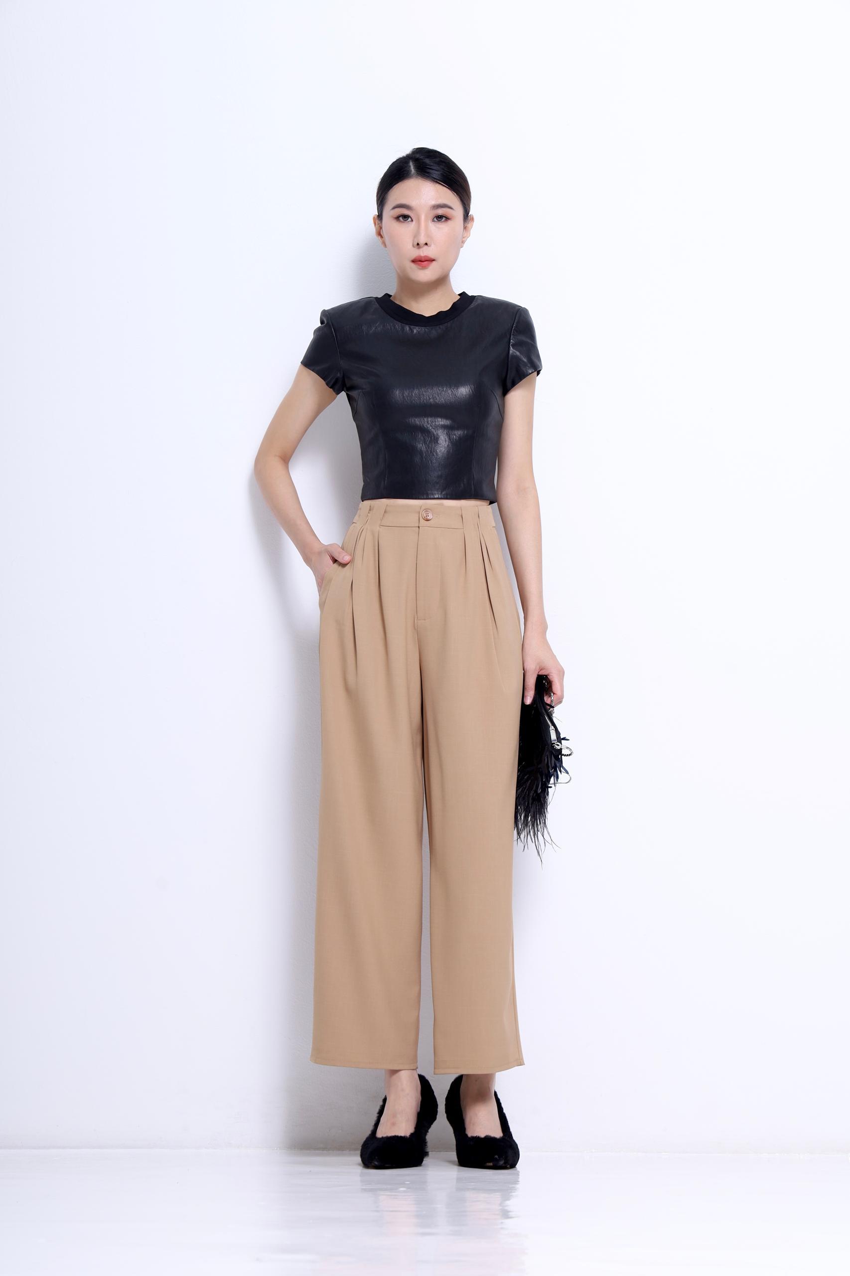 前面皮革背部针织布料上衣 2668